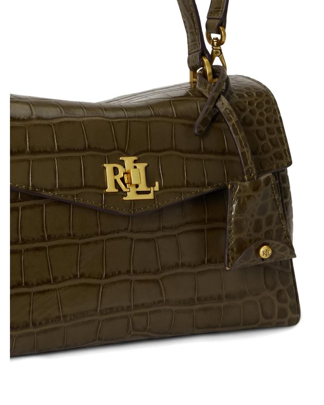 Ralph Lauren Metallic Small Croc-Embossed Farrah Soft Satchel Bag