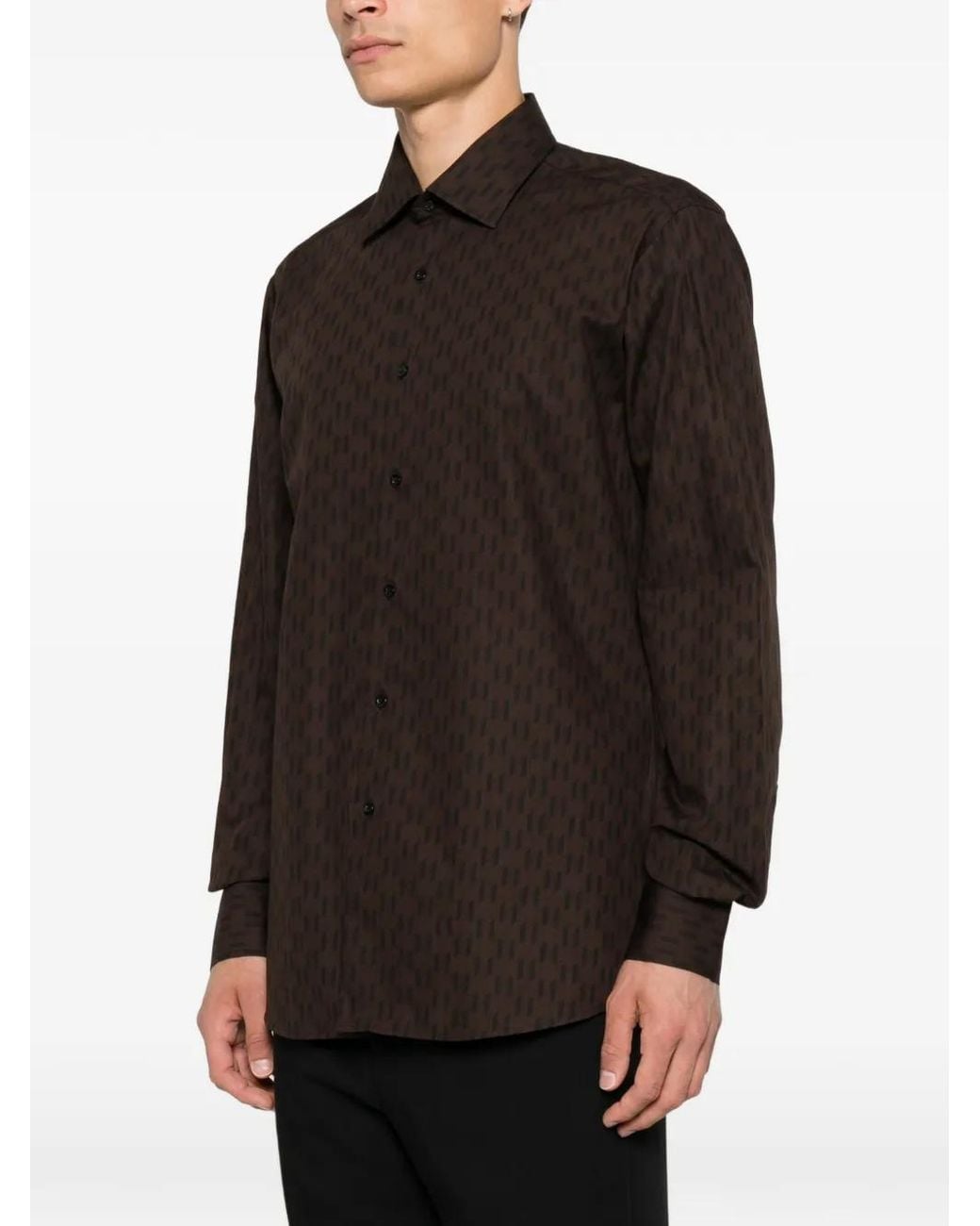 Karl Lagerfeld Brown Monogram-Print Button-Down Shirt for men