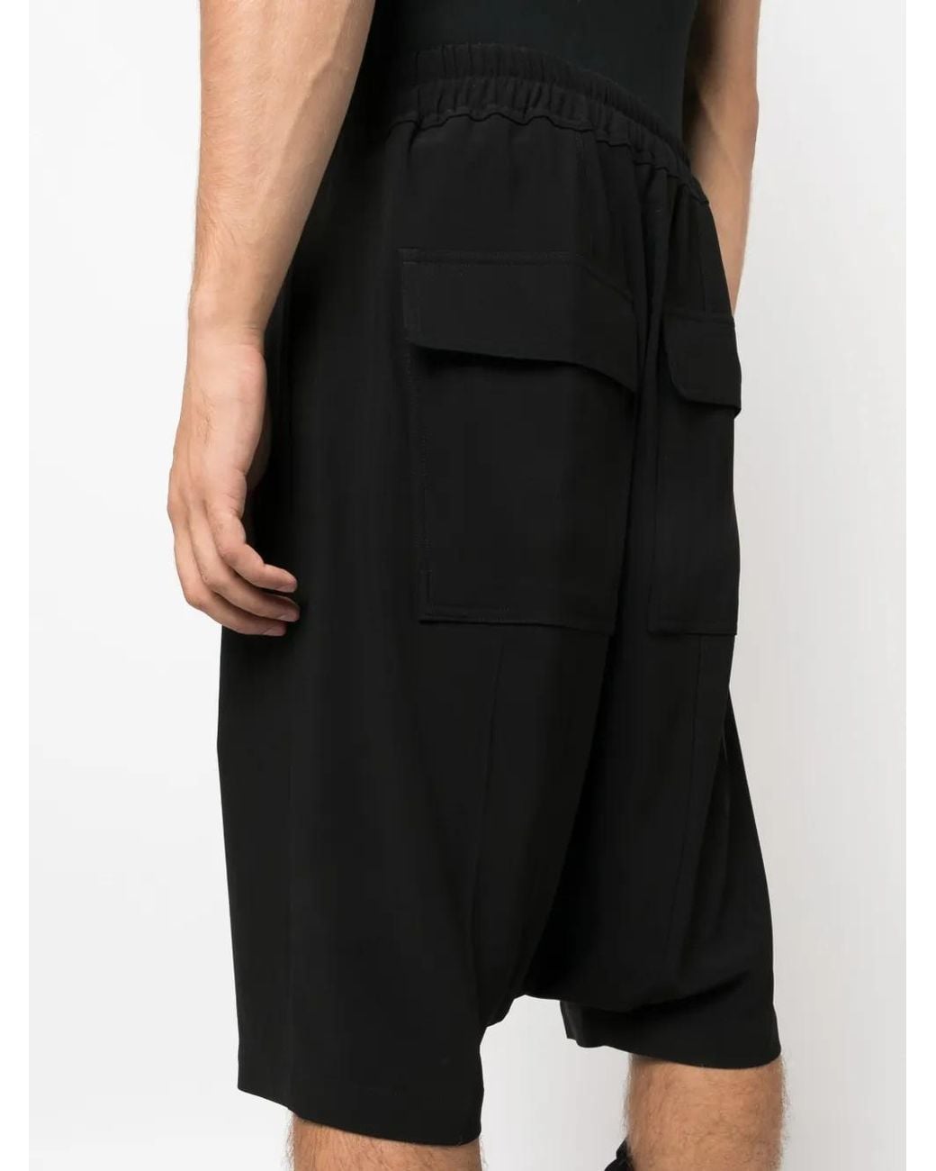 Rick Owens Black Drop-Crotch Drawstring Shorts for men