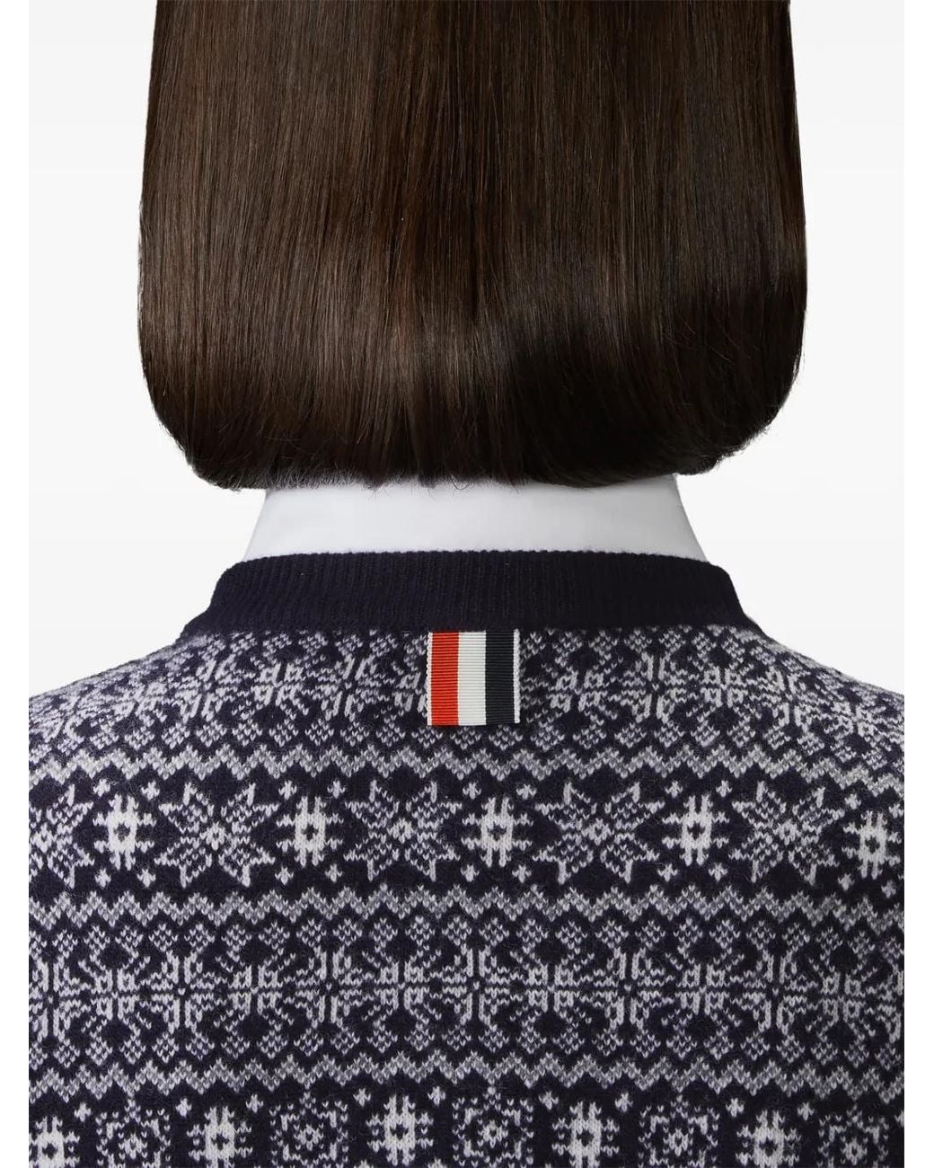 Thom Browne Blue Merino Wool Jacquard Snowflake Cardigan