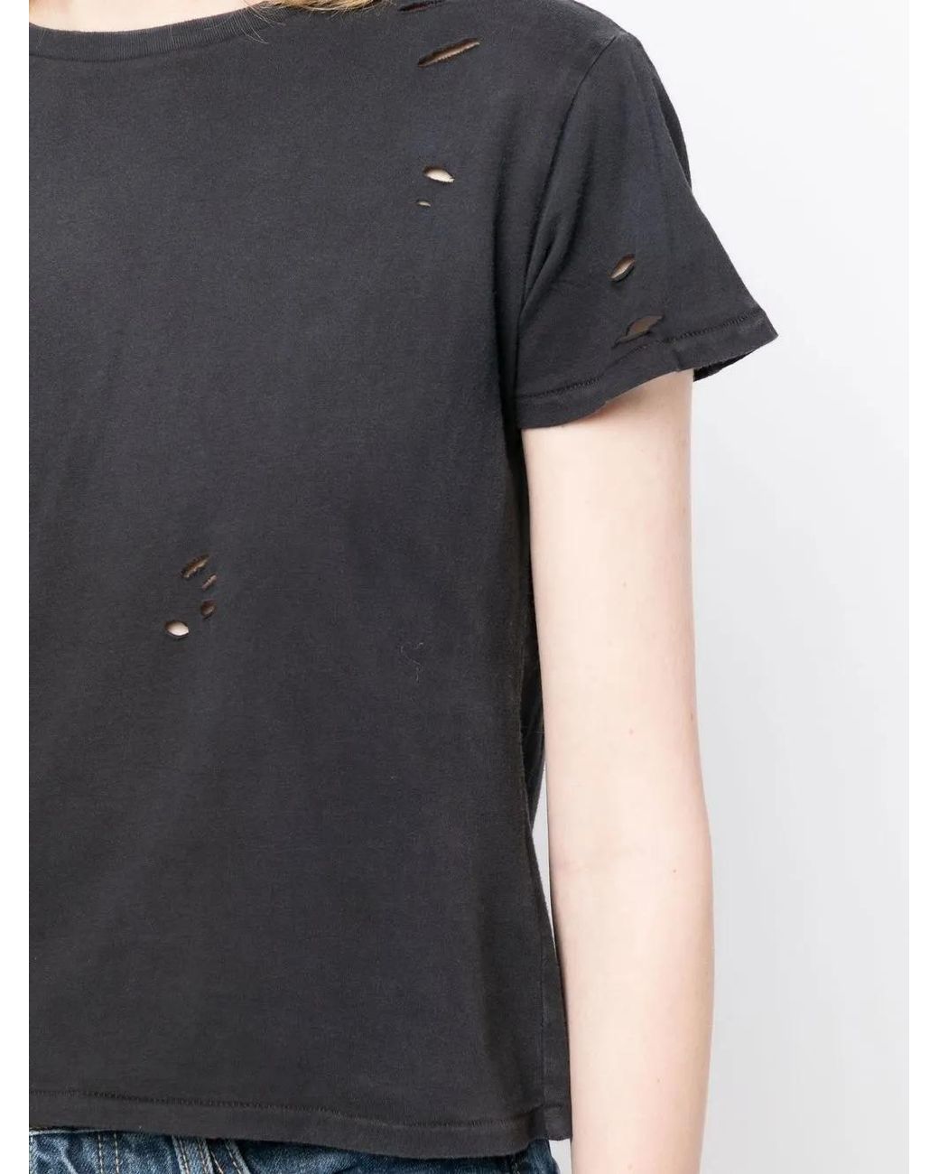 Cynthia Rowley Black Punch-Hole Detailing Cotton T-Shirt