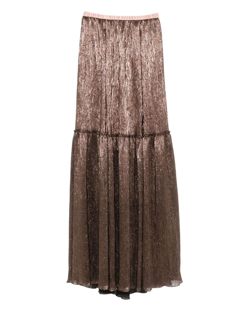 Forte_forte Brown Metallic Pleated Skirt