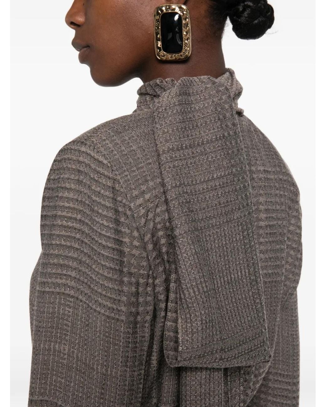 Mugler Gray Draped Prince Of Wales Check Shirt