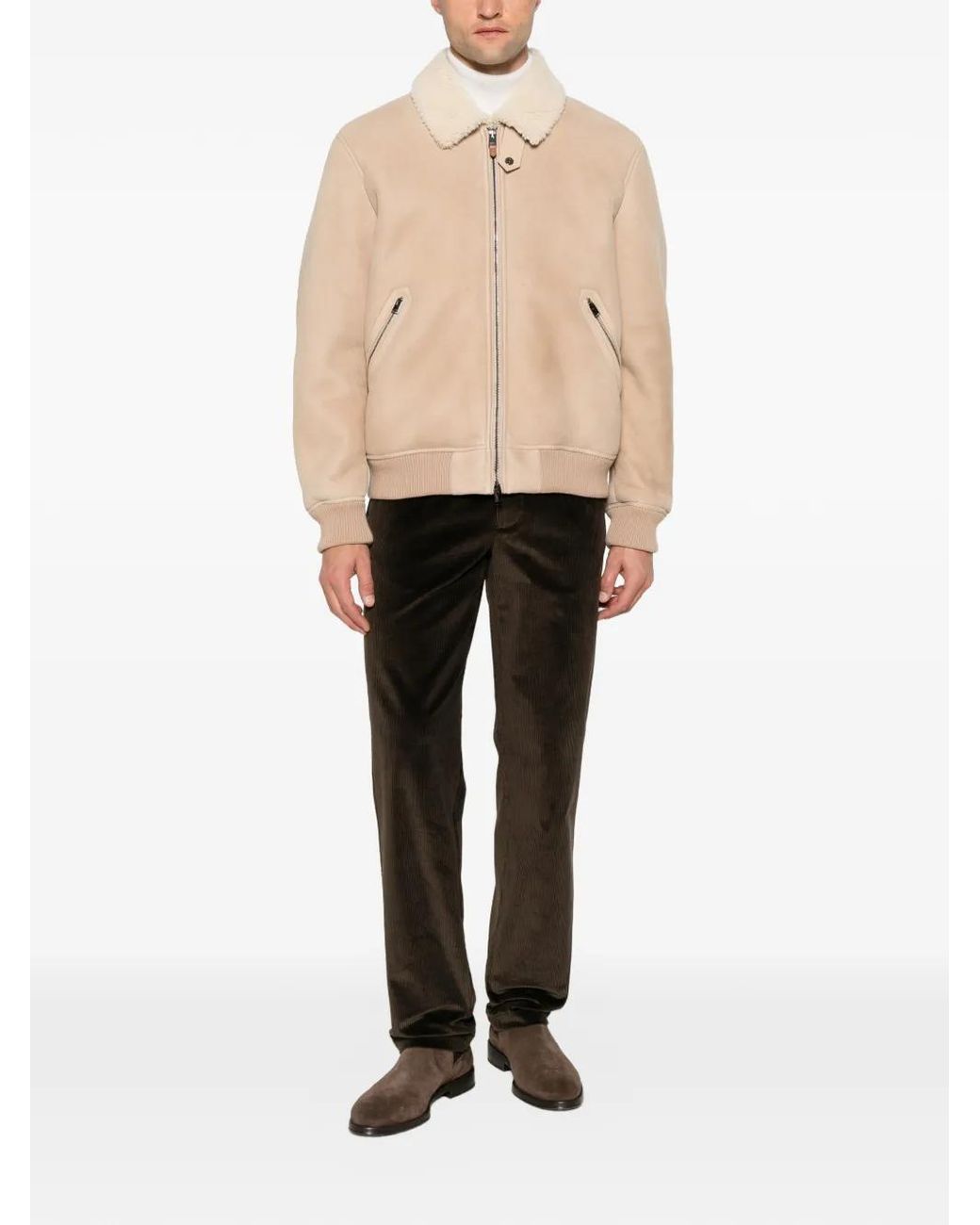 Canali Natural Shearling-Collar Leather Jacket for men