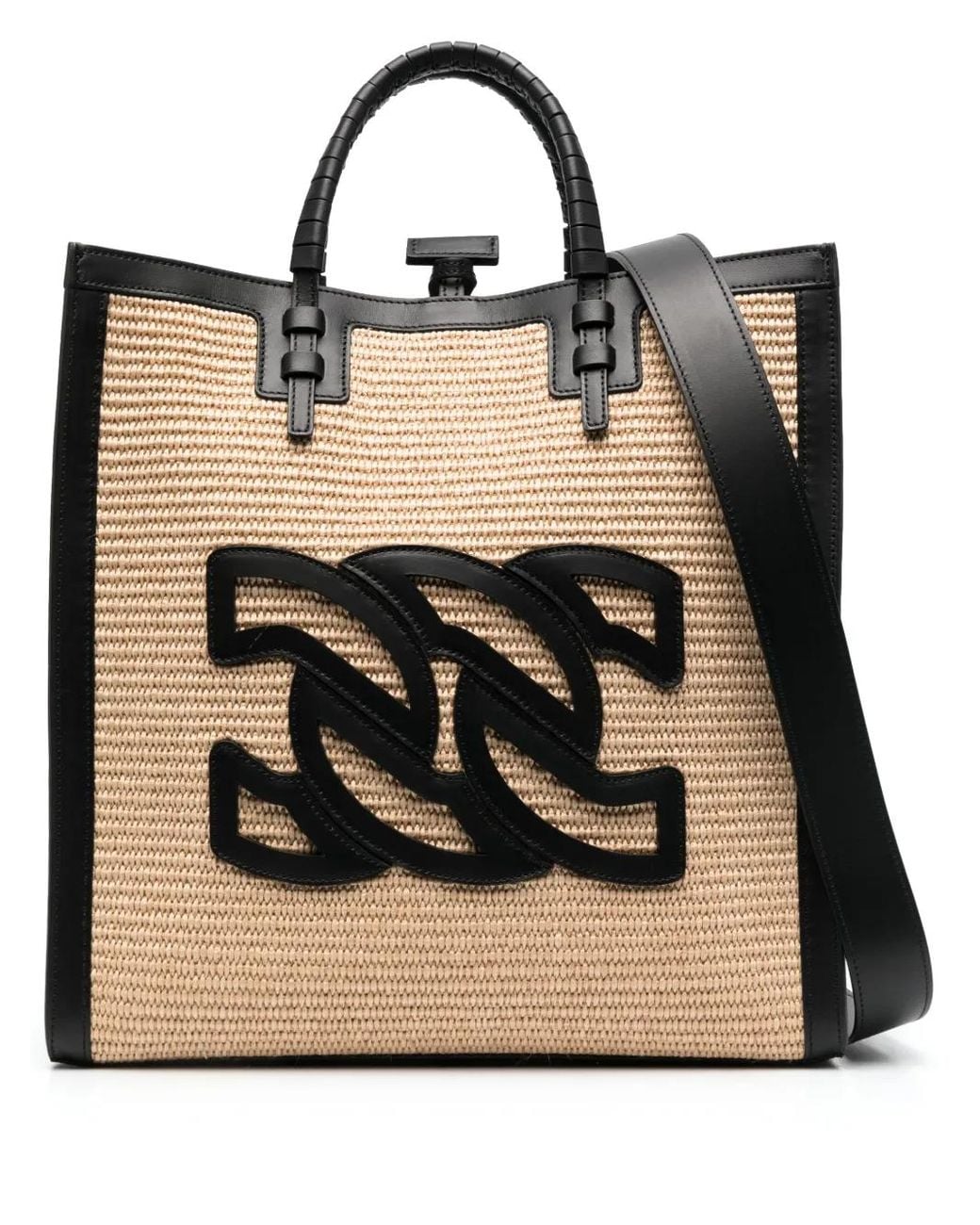 Casadei Black Beauriva Raffia And Leather Tote Bag