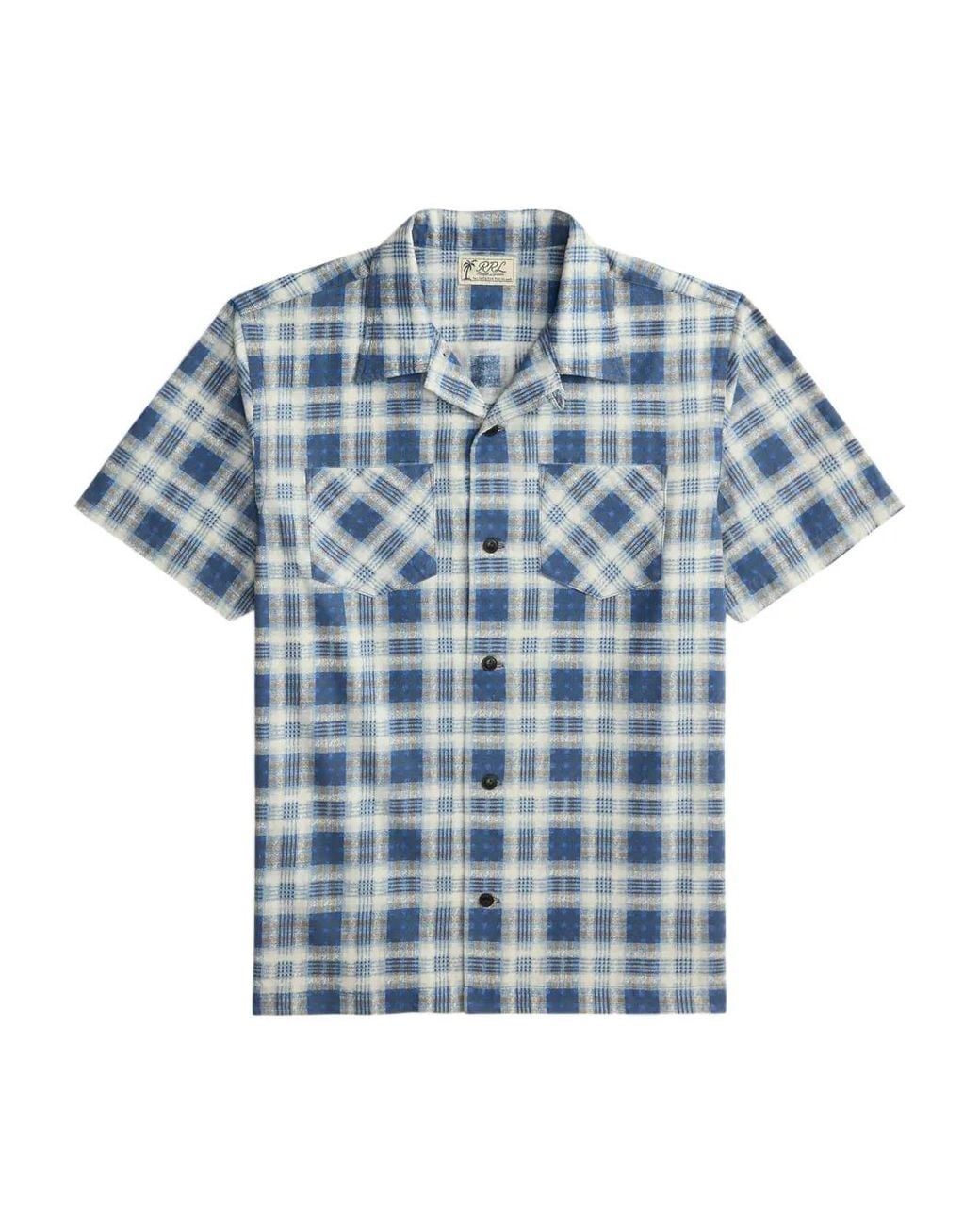 RRL Blue Short-Sleeve Checked Shirt for men