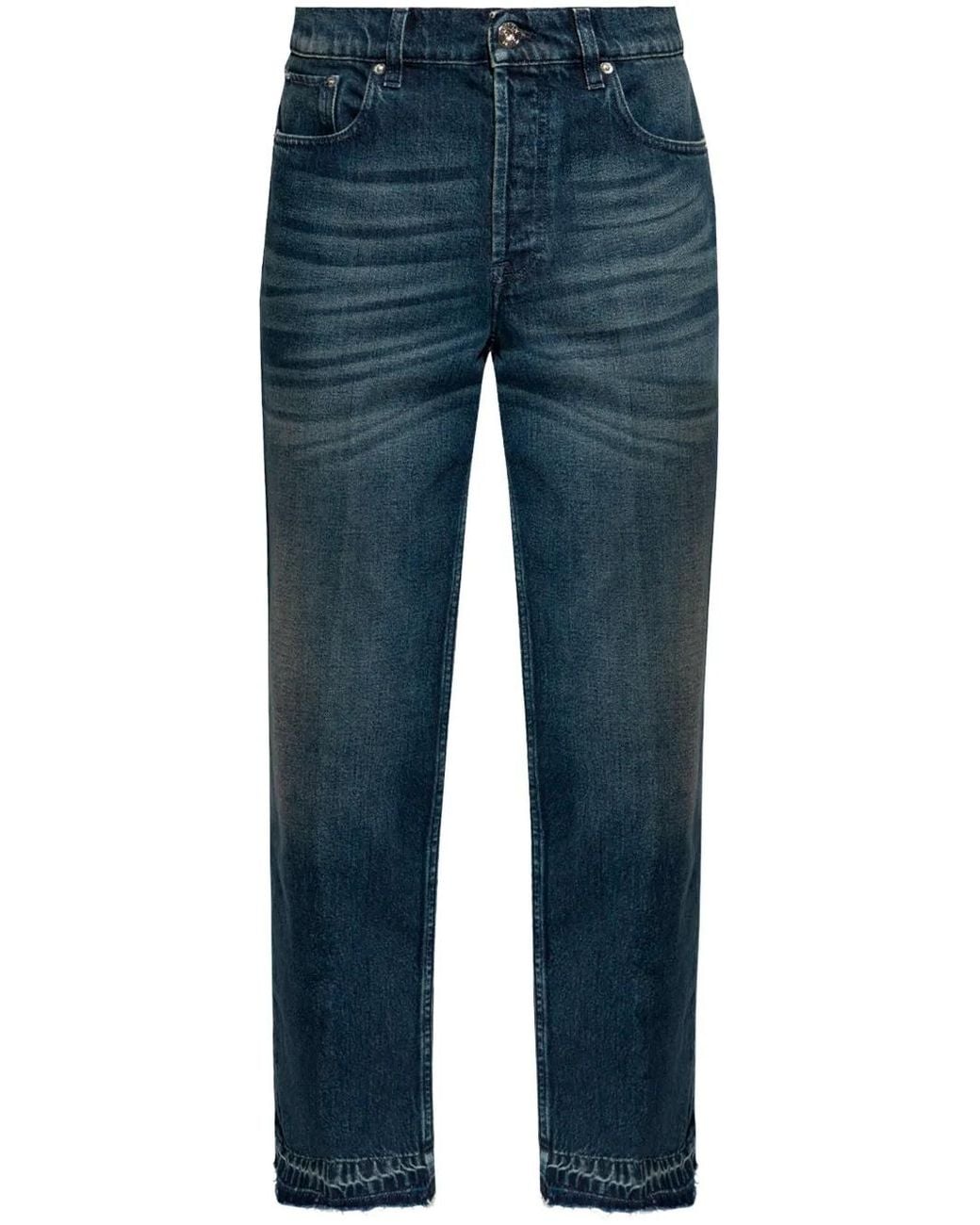 Lanvin Blue Logo-Patch Cotton Jeans for men