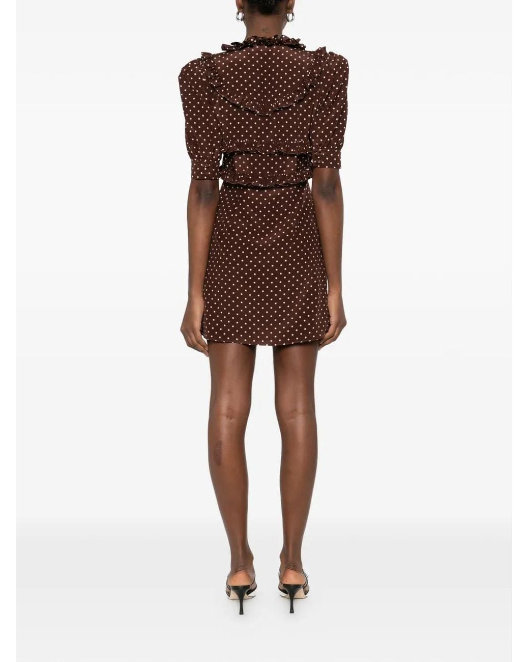 Alessandra Rich Brown Ruffled Polka-Dot Mini Dress