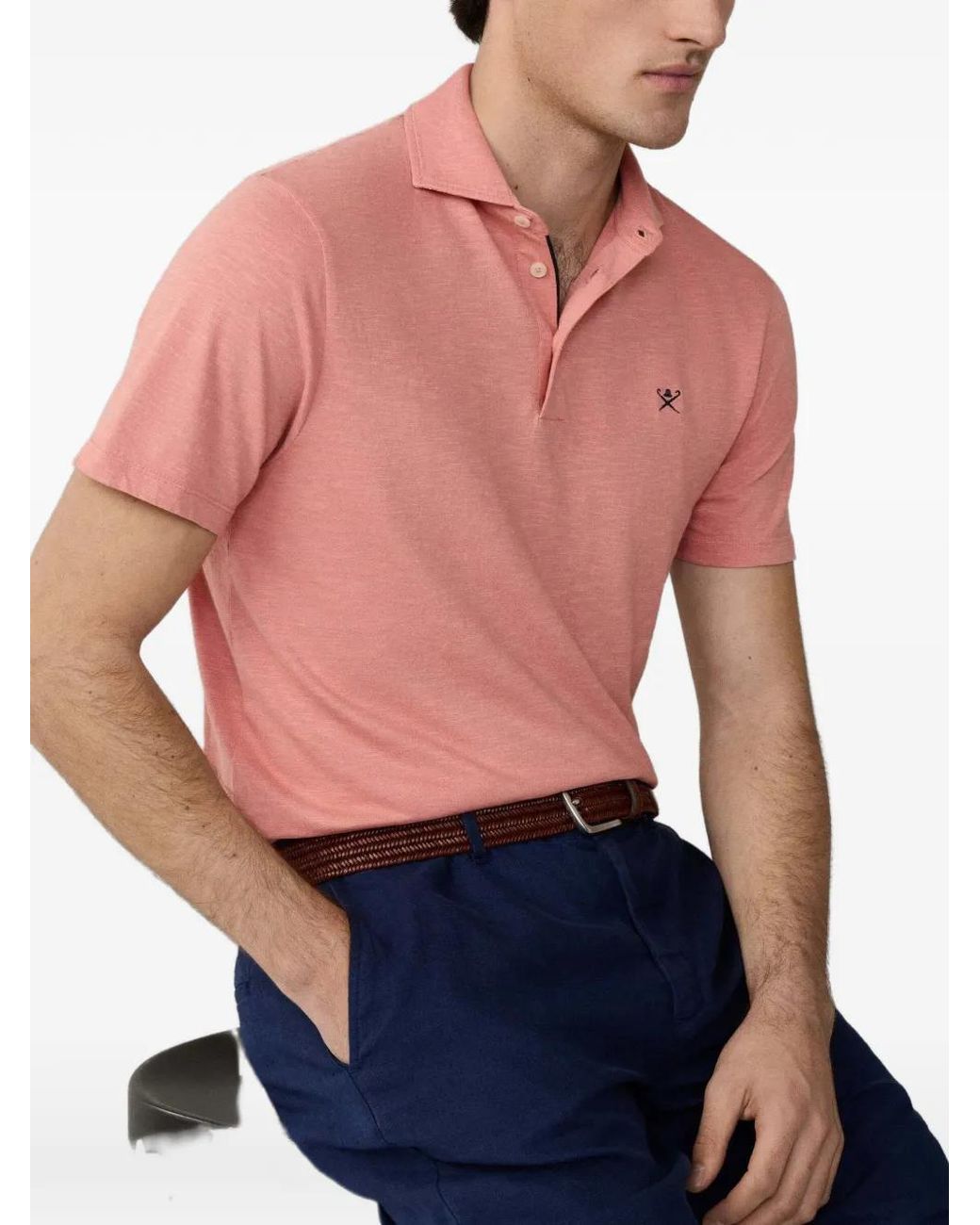 Hackett Blue Embroidered Cotton-Linen Polo Shirt for men