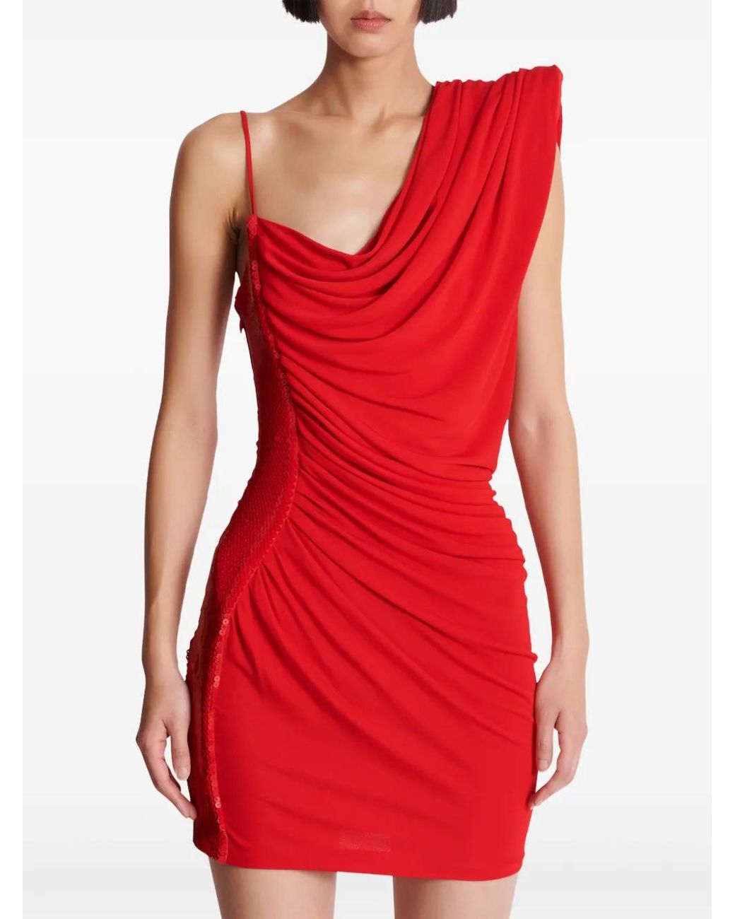 Balmain Red Draped Dress