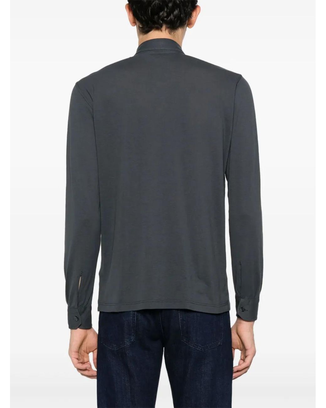 Barba Napoli Gray Cutaway-Collar Cotton Shirt for men
