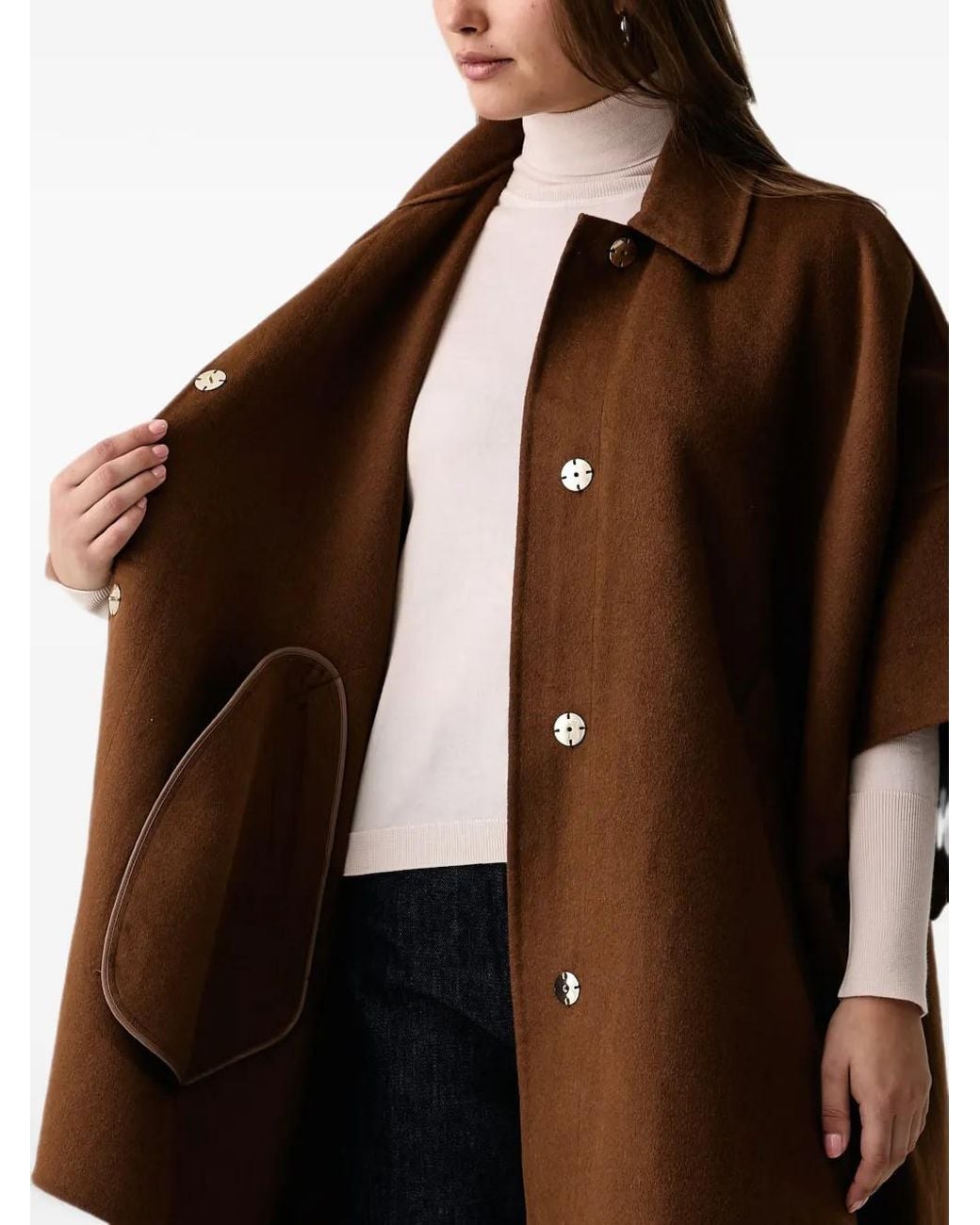 Kaos Brown Button-Fastening Cape Coat