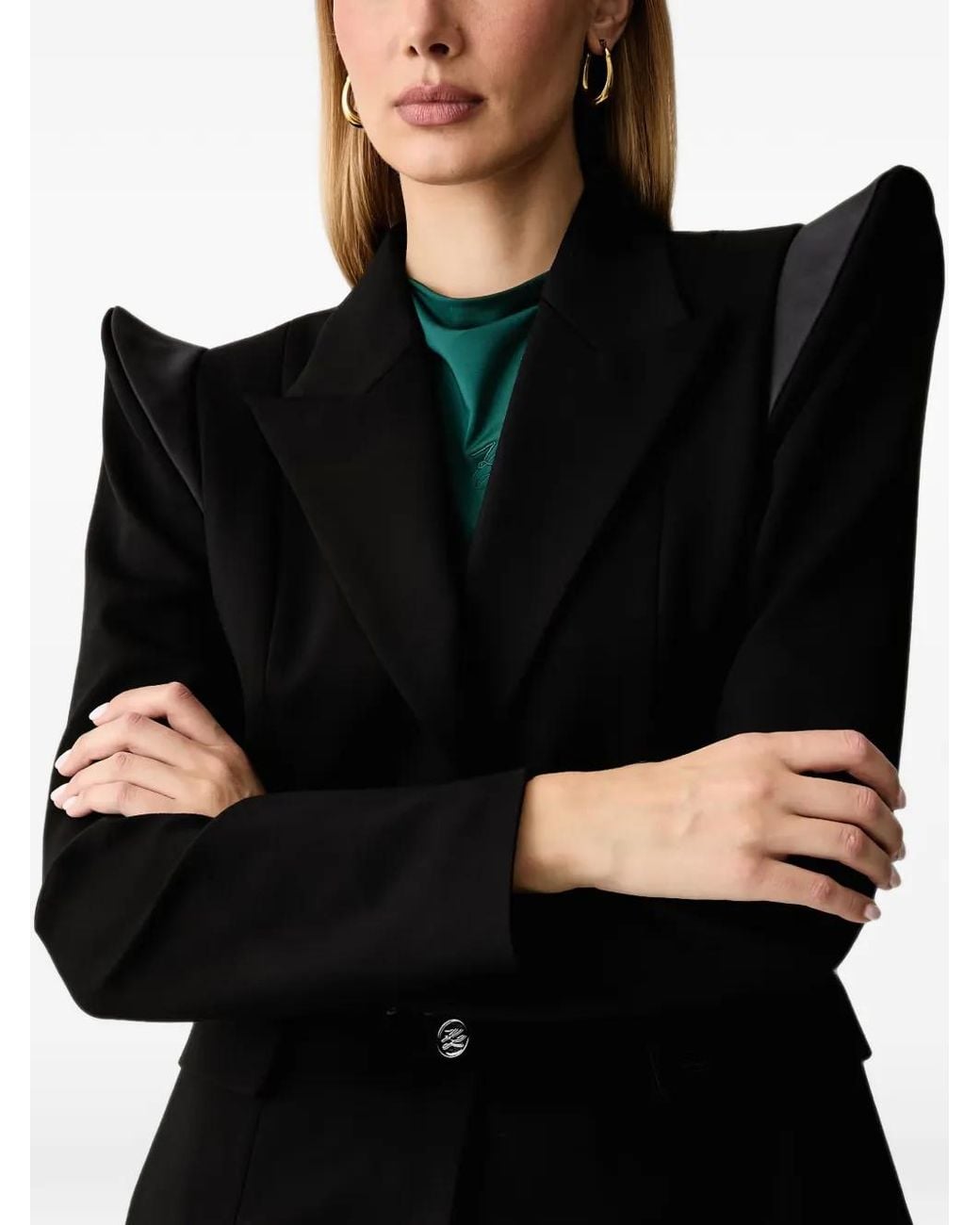 Karl Lagerfeld Black Structured-Shoulder Blazer