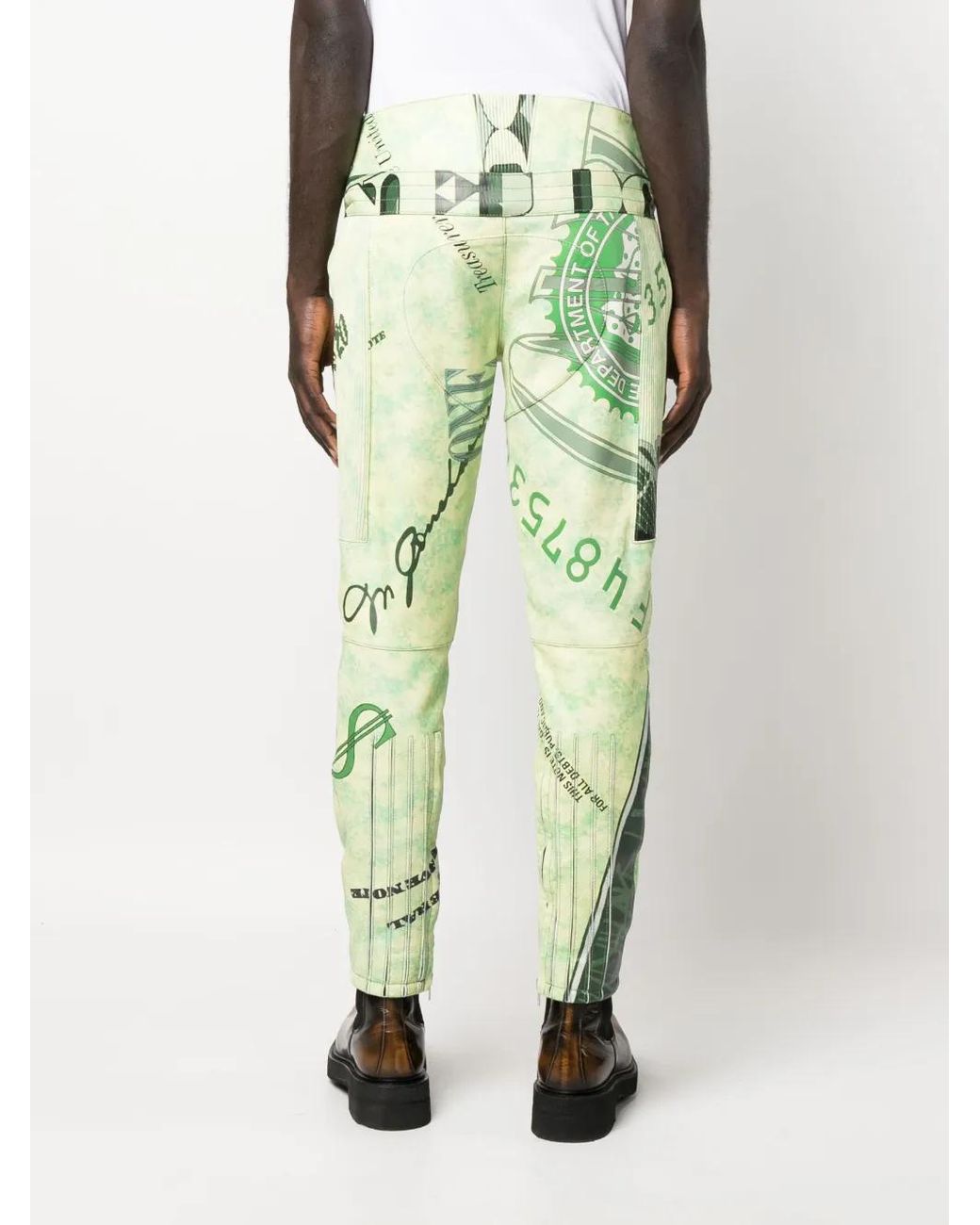 Moschino Green Leather Straight-Leg Trousers for men