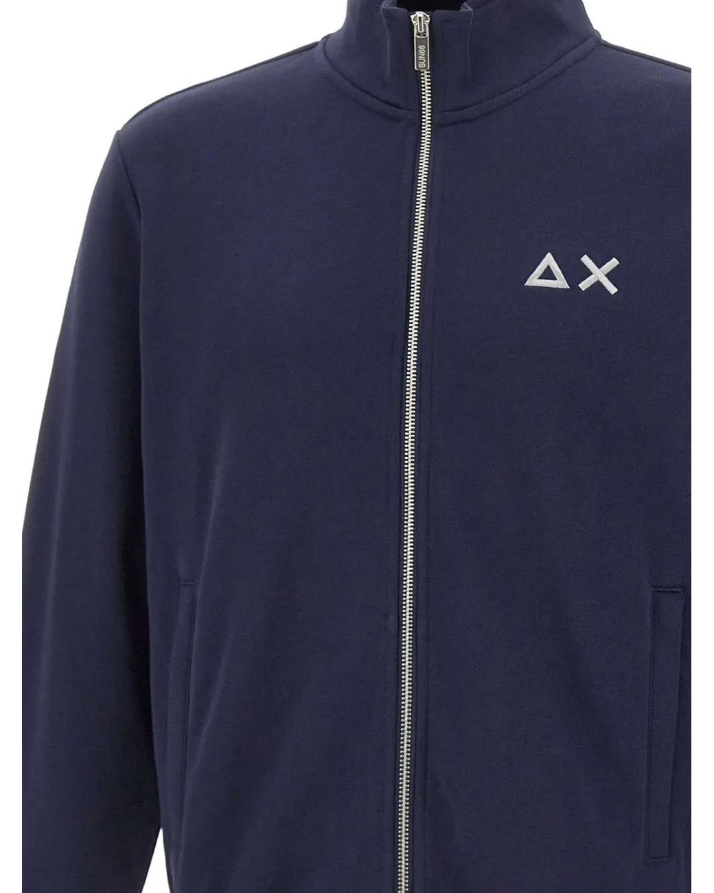 Sun 68 Blue Zip Embroidered Sweatshirt for men