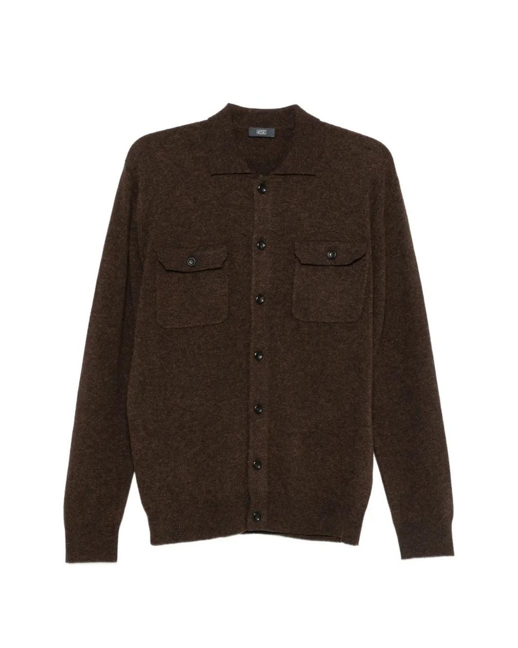 Hōsio Brown Button-Up Chest-Pocket Cardigan for men
