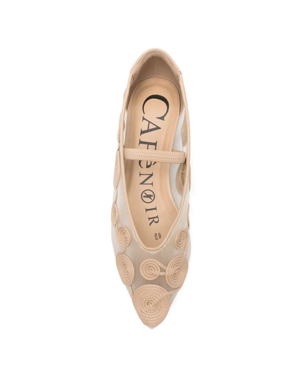 CafeNoir Natural Spiral-Embroidered Ballet Flats