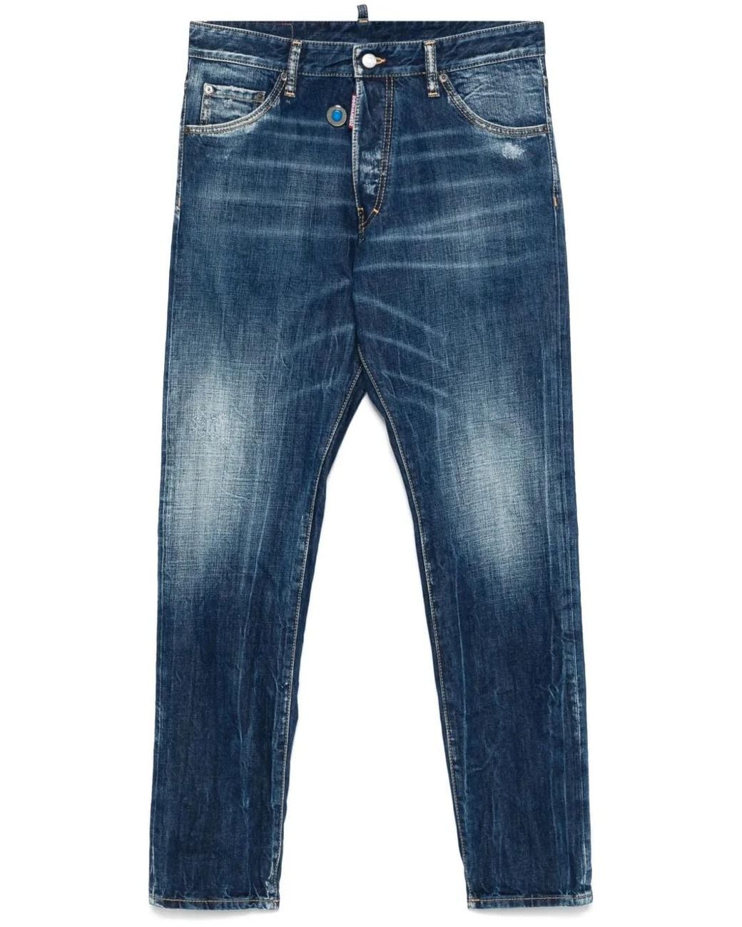 DSquared² Blue Classic Straight-Leg Jeans With Faded Wash And Distressed Details for men