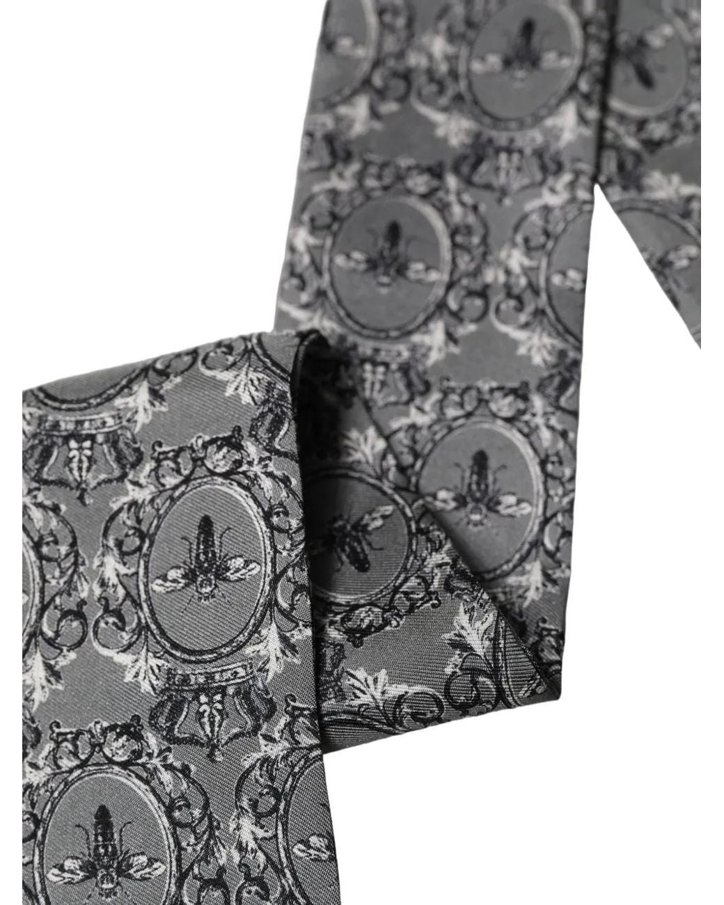 Dolce & Gabbana Bee-Print Silk Scarf in Gray for Men | Lyst