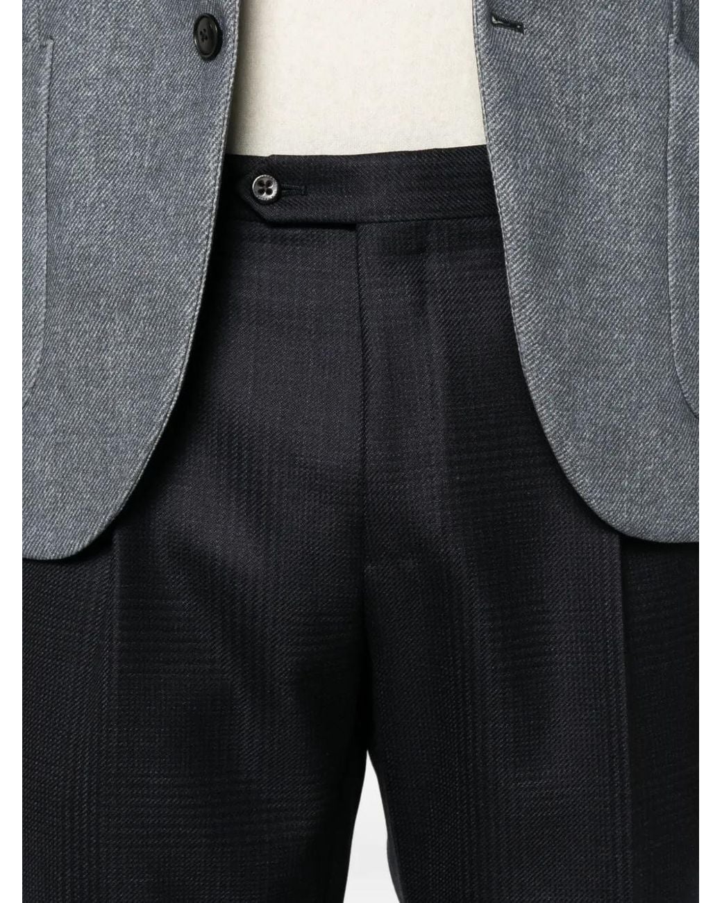 Corneliani Black Checked Pleated Trousers for men