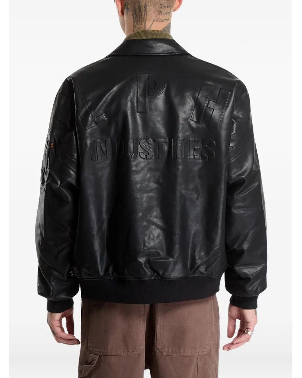 Alpha Industries Black Logo-Embossed Bomber Jacket for men