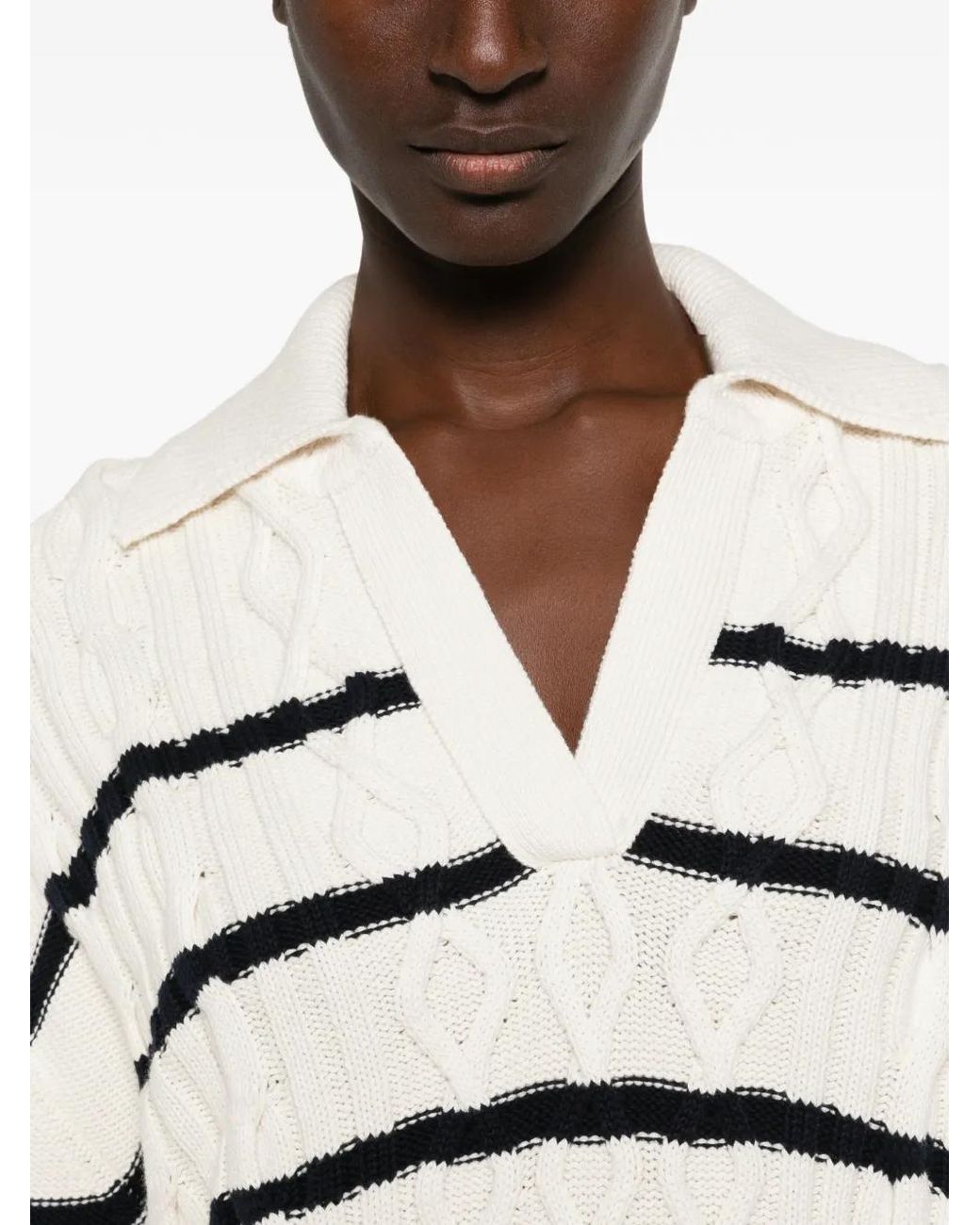 Boss White Pull En Maille Torsadée À Rayures