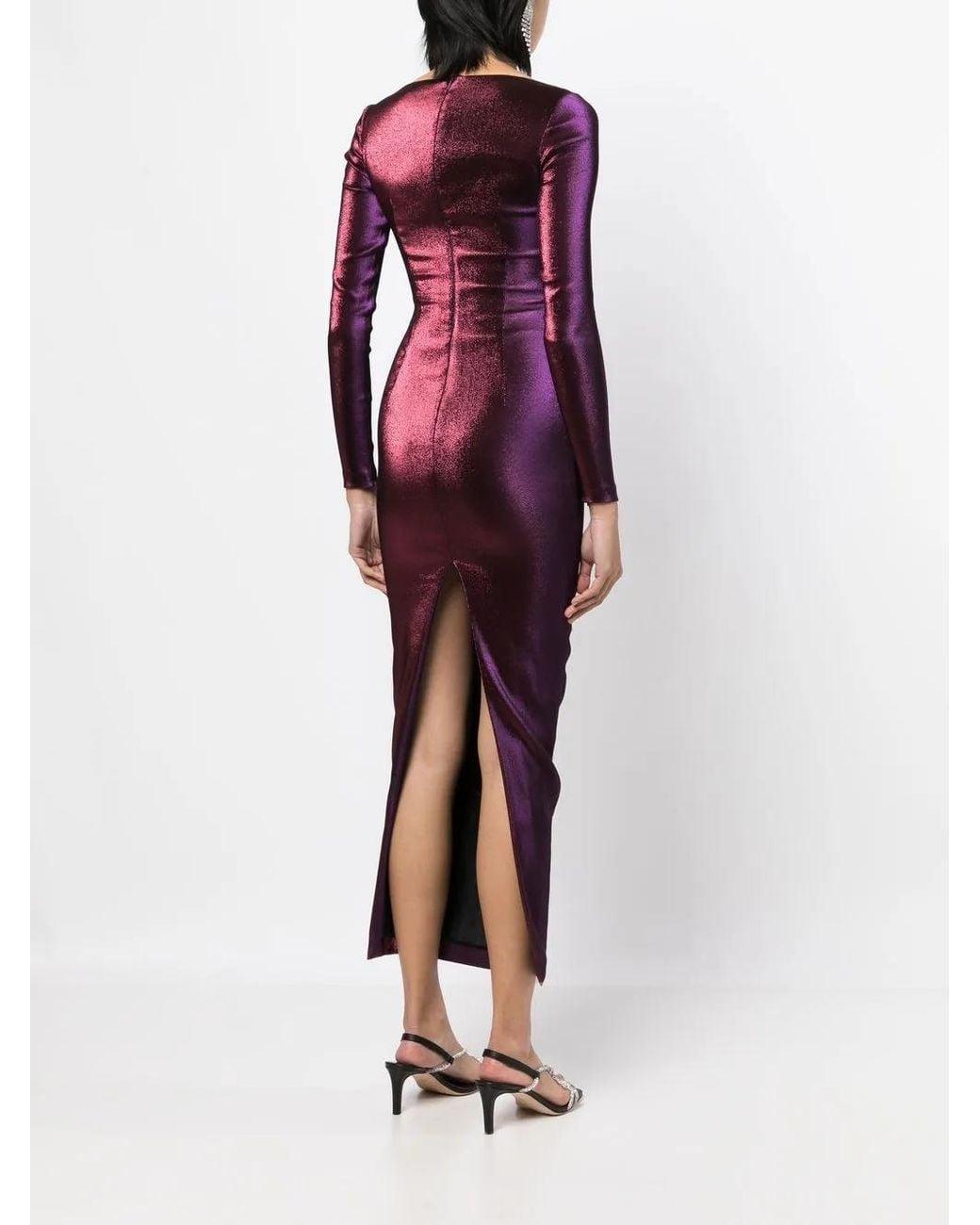Area Purple Satin Long-Sleeved Maxi Dress