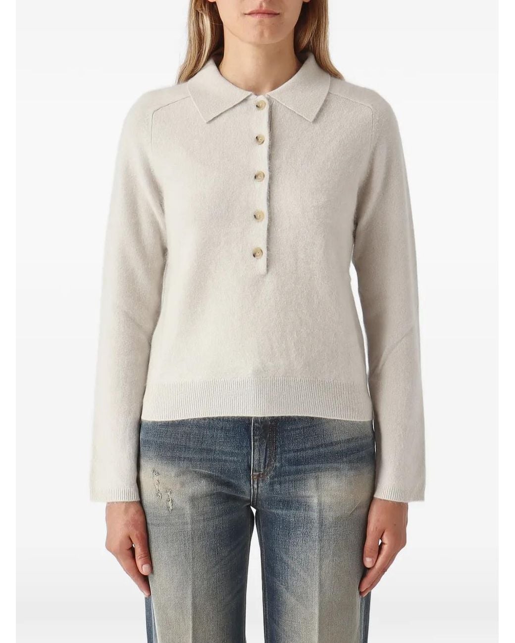 Max Mara White Cellula Button-Fastening Polo-Collar Sweater