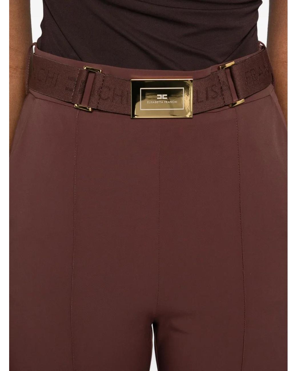 Elisabetta Franchi Cropped Tailored High Waist Belted Pants