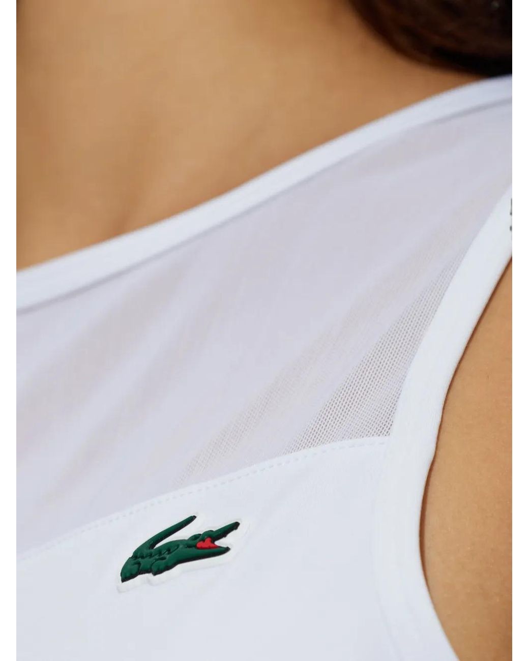 Lacoste White Pleated Mesh-Panel Dress
