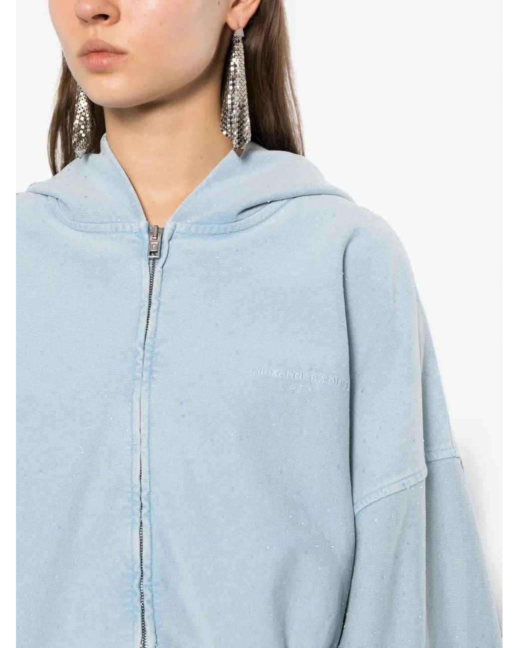 Alexander Wang Blue All-Over Crystal Oversized Zip Up Hoodie