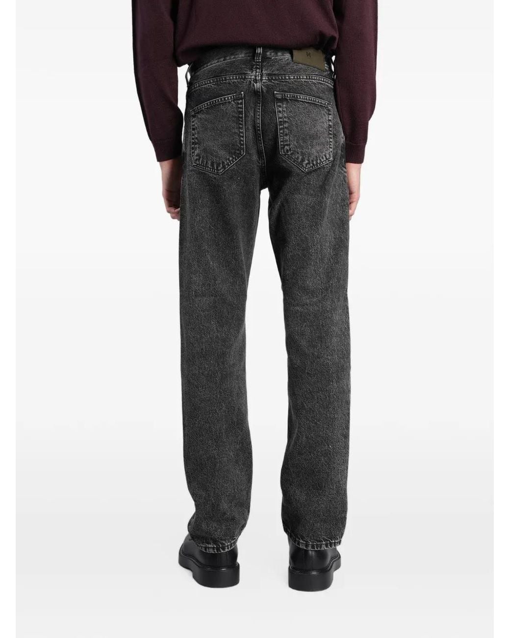 PT Torino Black Relax Acid-Wash Logo-Patch Jeans for men