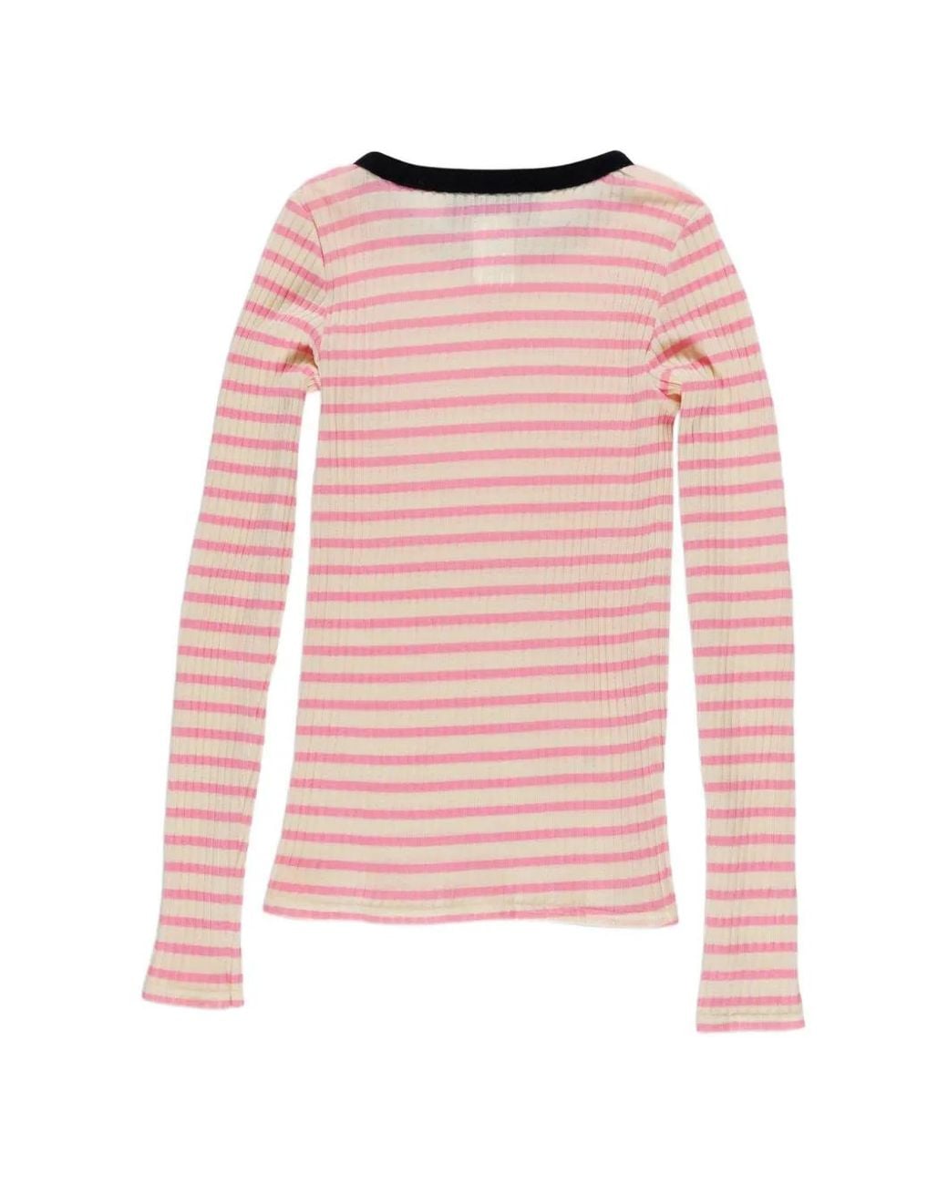La Fetiche Pink Jackie Striped Ribbed-Knit T-Shirt
