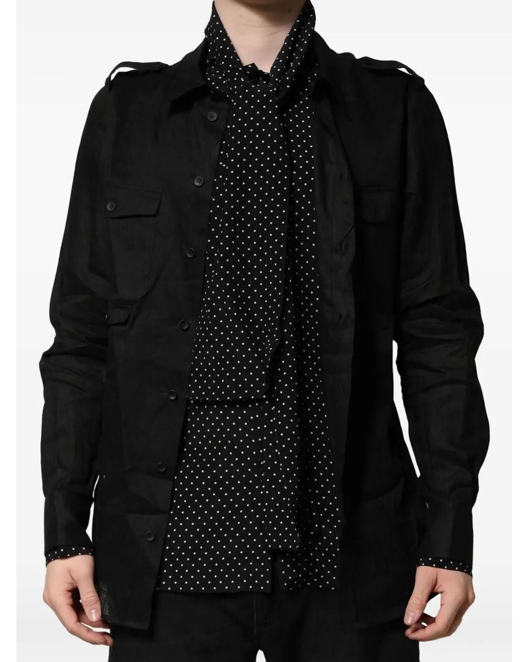 Dolce & Gabbana Black Polka-Dot-Print Pussy-Bow Shirt for men