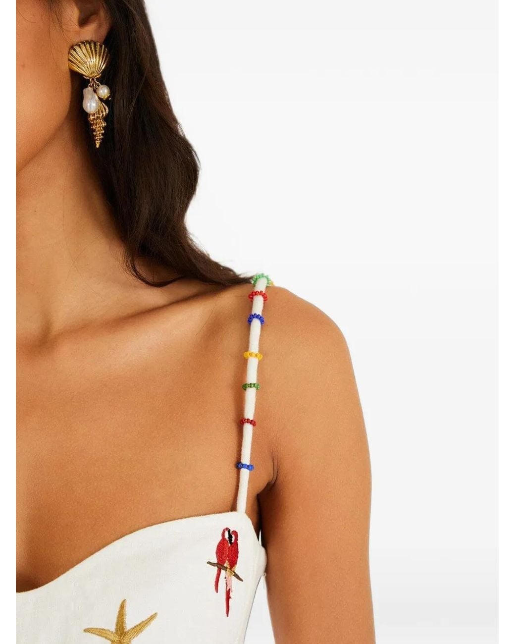 Farm Rio White Cool Day Embroidered Beaded Mini Dress