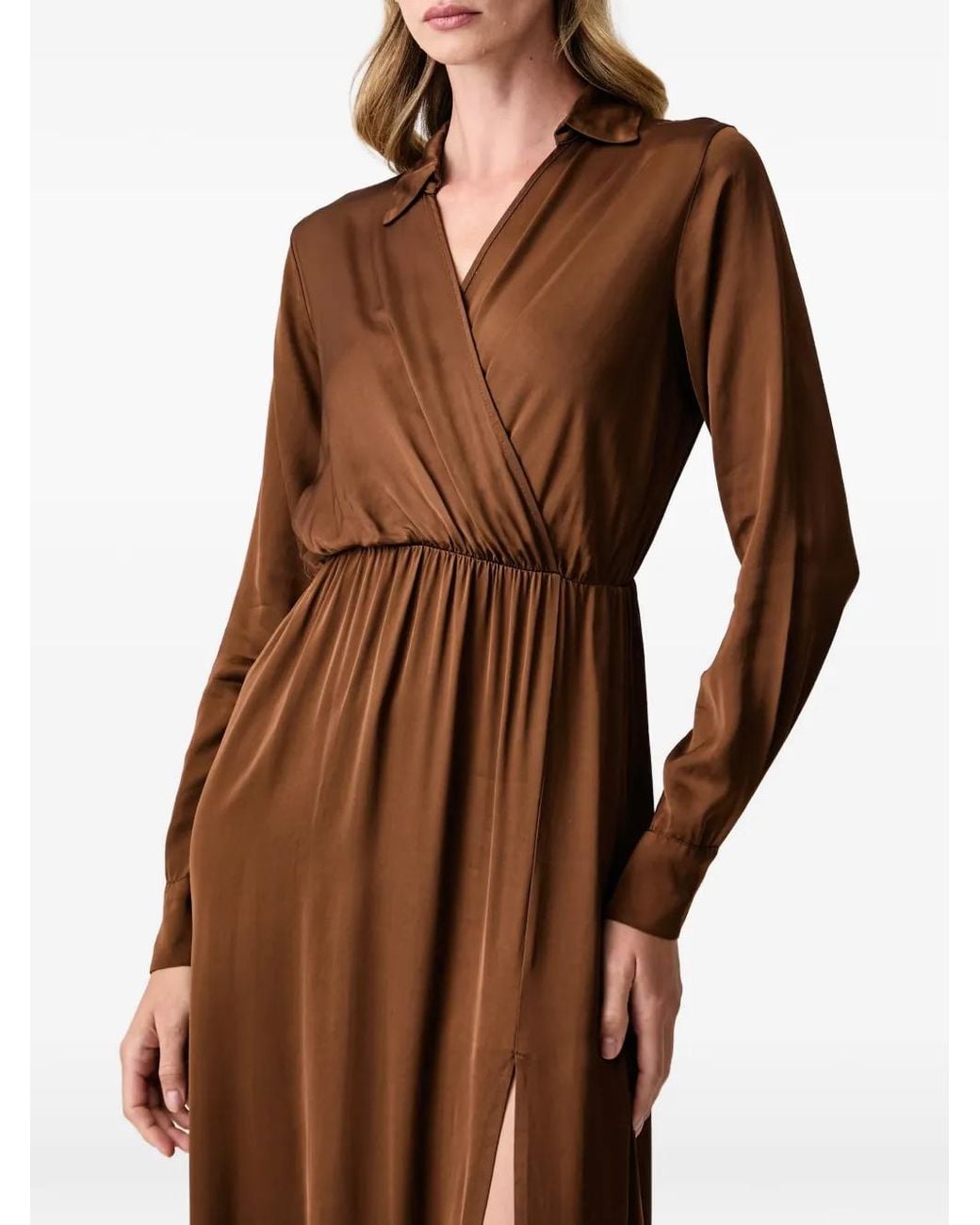 Fracomina Brown Wrap-Style Slit-Detail Maxi Dress