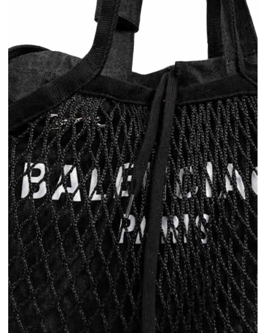 Balenciaga Black Net-Overlay Denim Tote Bag