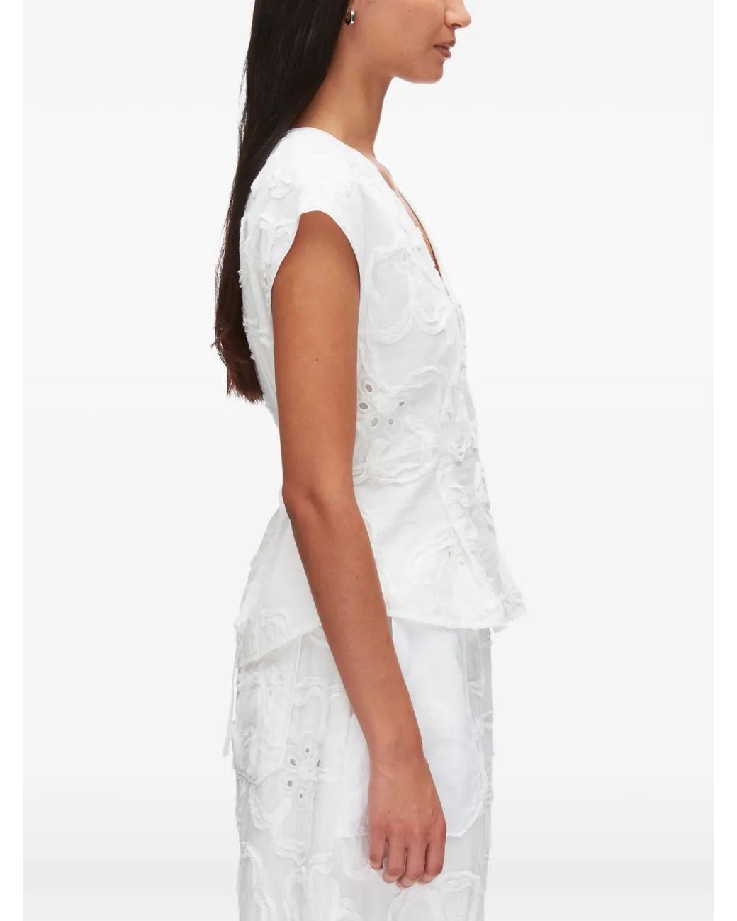 3.1 Phillip Lim White Floral V-Neck Blouse