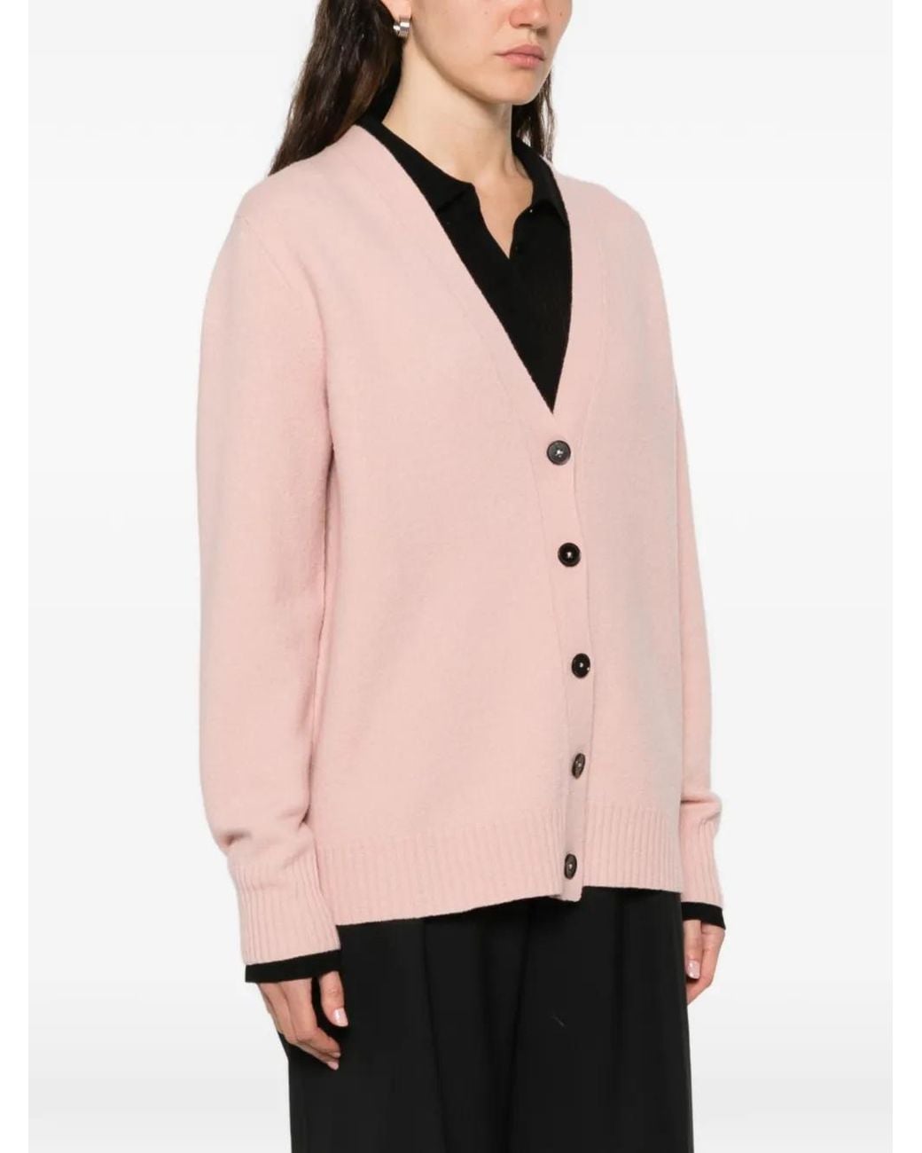 Jil Sander Pink Button Ribbed Hem Cardigan