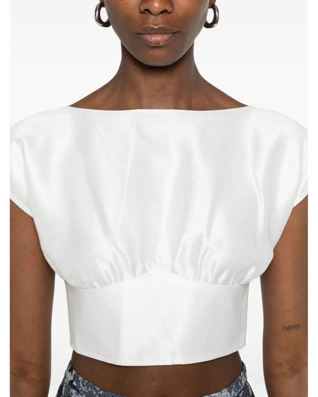 Leen Mougrhabi White Isla Boat-Neck Crop Top