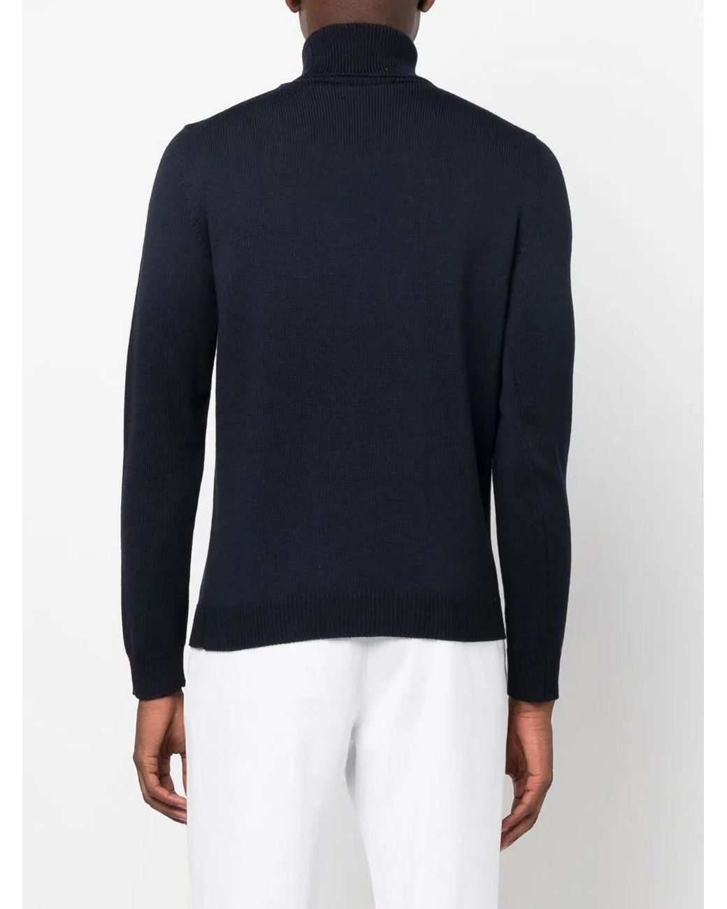 Roberto Collina Blue Ribbed Hem Roll-Neck Jumper for men