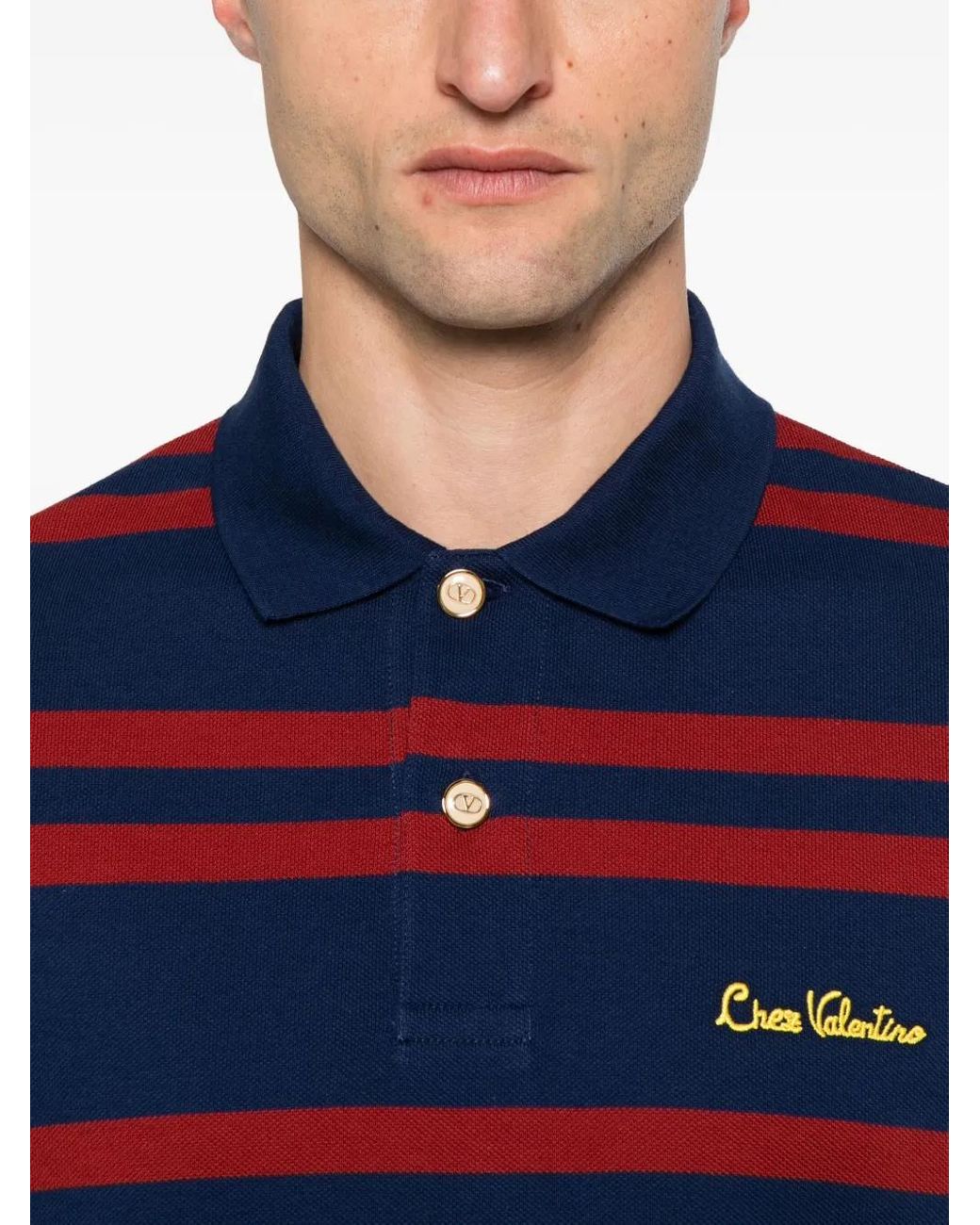 Valentino Garavani Blue Striped Polo Shirt for men