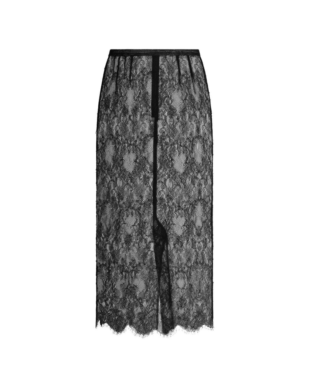 Dolce & Gabbana Gray Jupe Mi-Longue Bordée De Dentelle