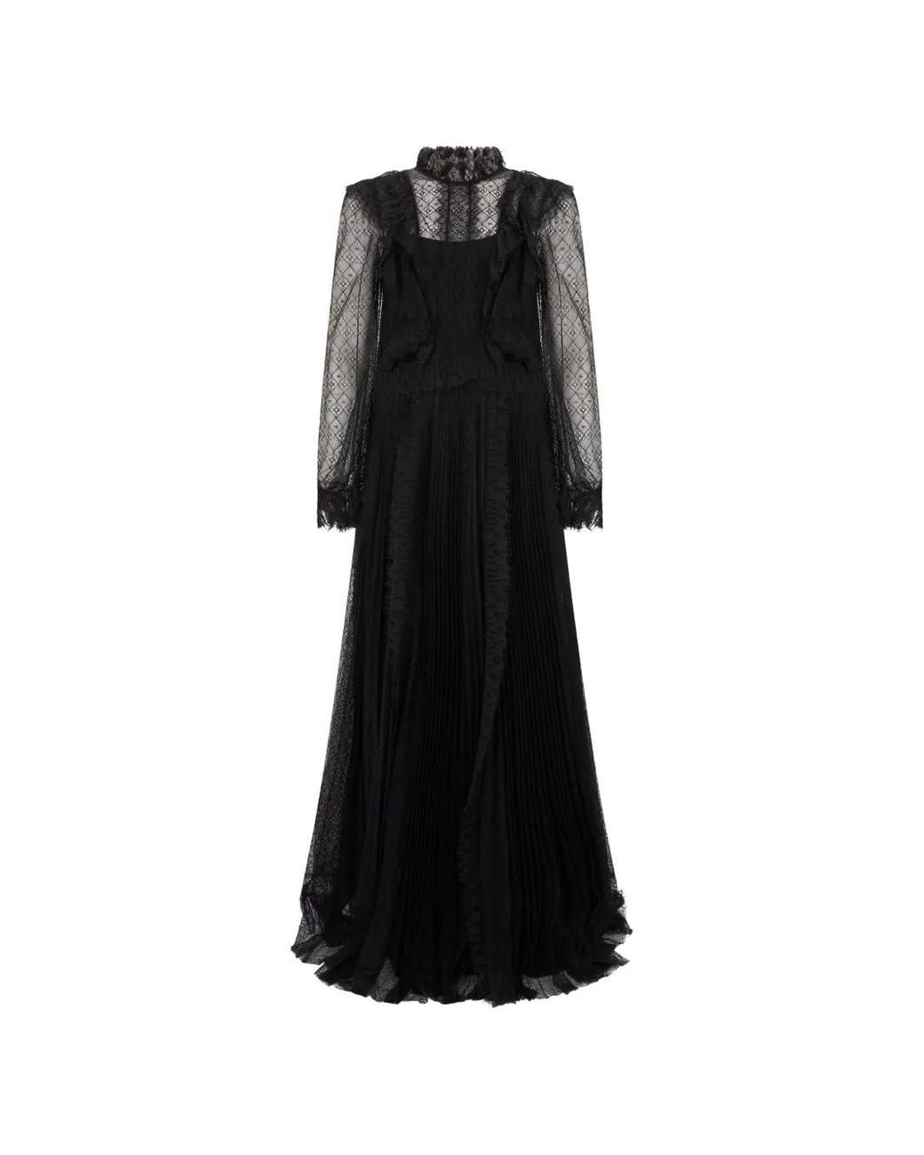 Alberta Ferretti Black Ruffled Pleated Panelled Flared Maxi Dress
