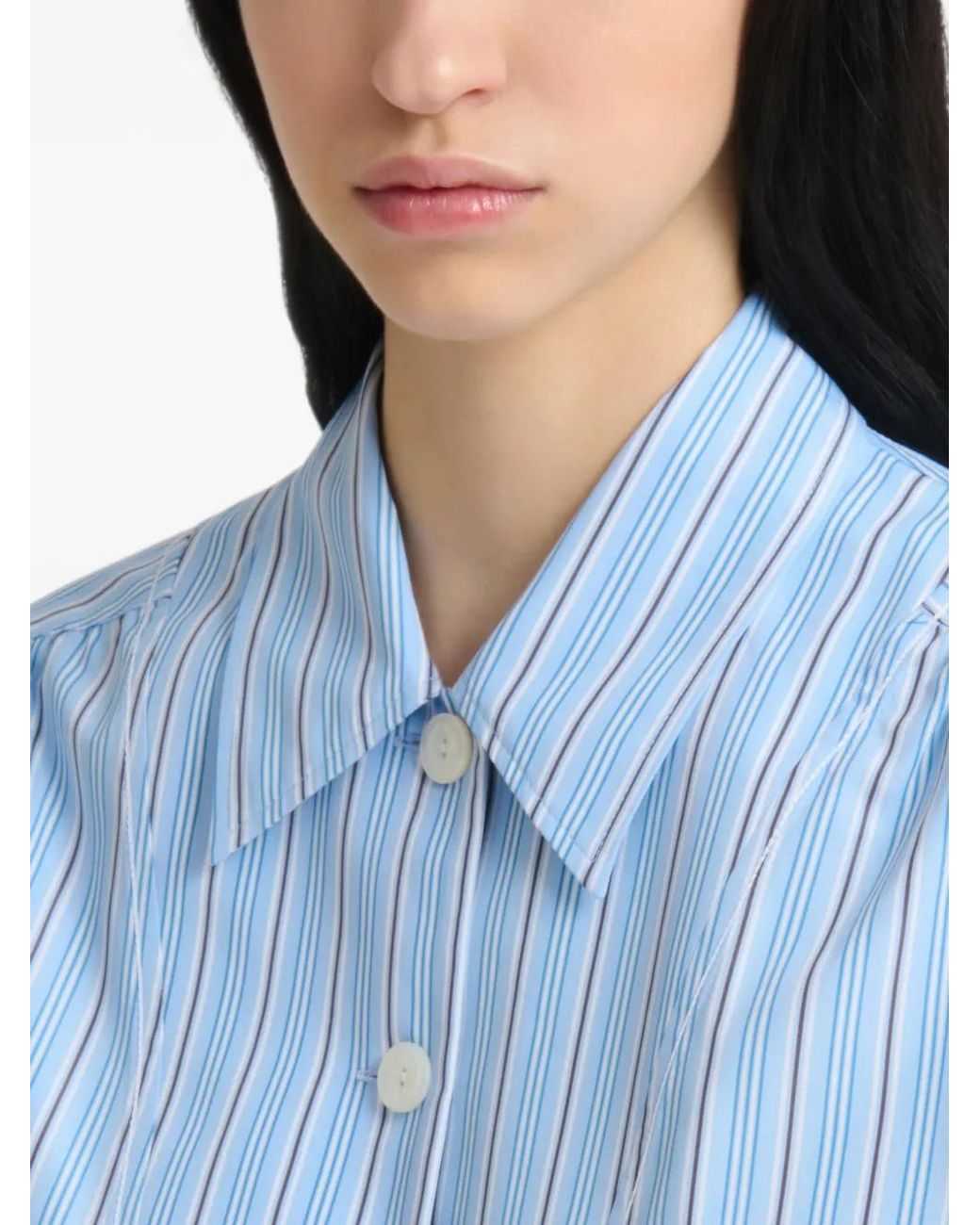 Marni Blue Light Striped Poplin Shirt With Bib Insert