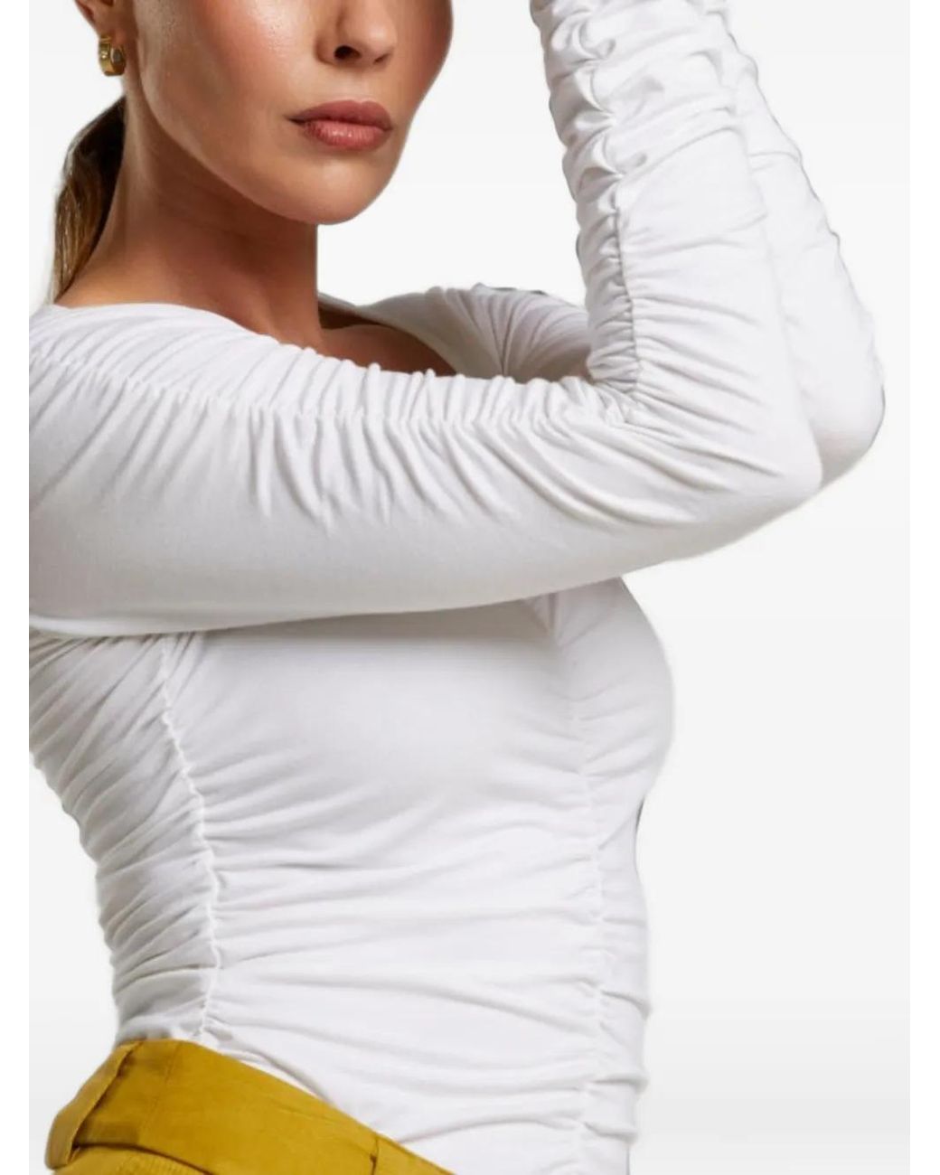 LIZ SKORSIS White Viva Scoop Ruched Top