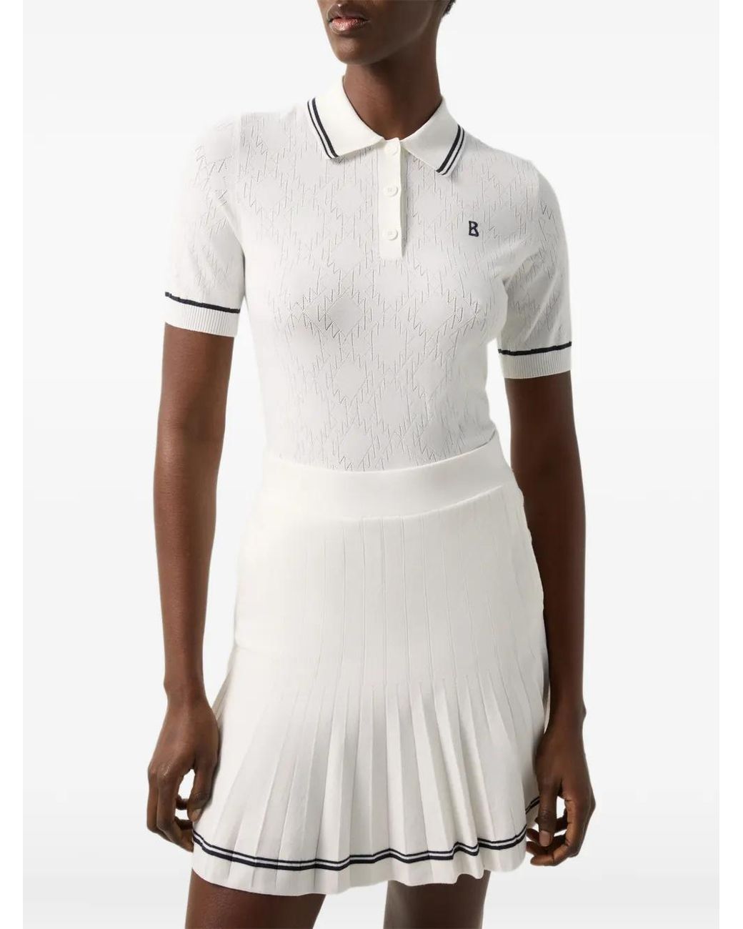 Bogner White Mandy Pointelle-Knit Polo Shirt
