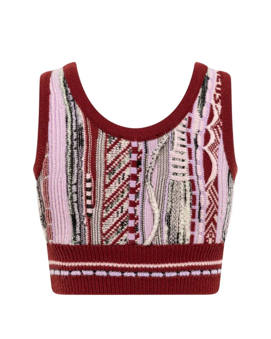 Laneus Red Jacquard Slim-Fit Top