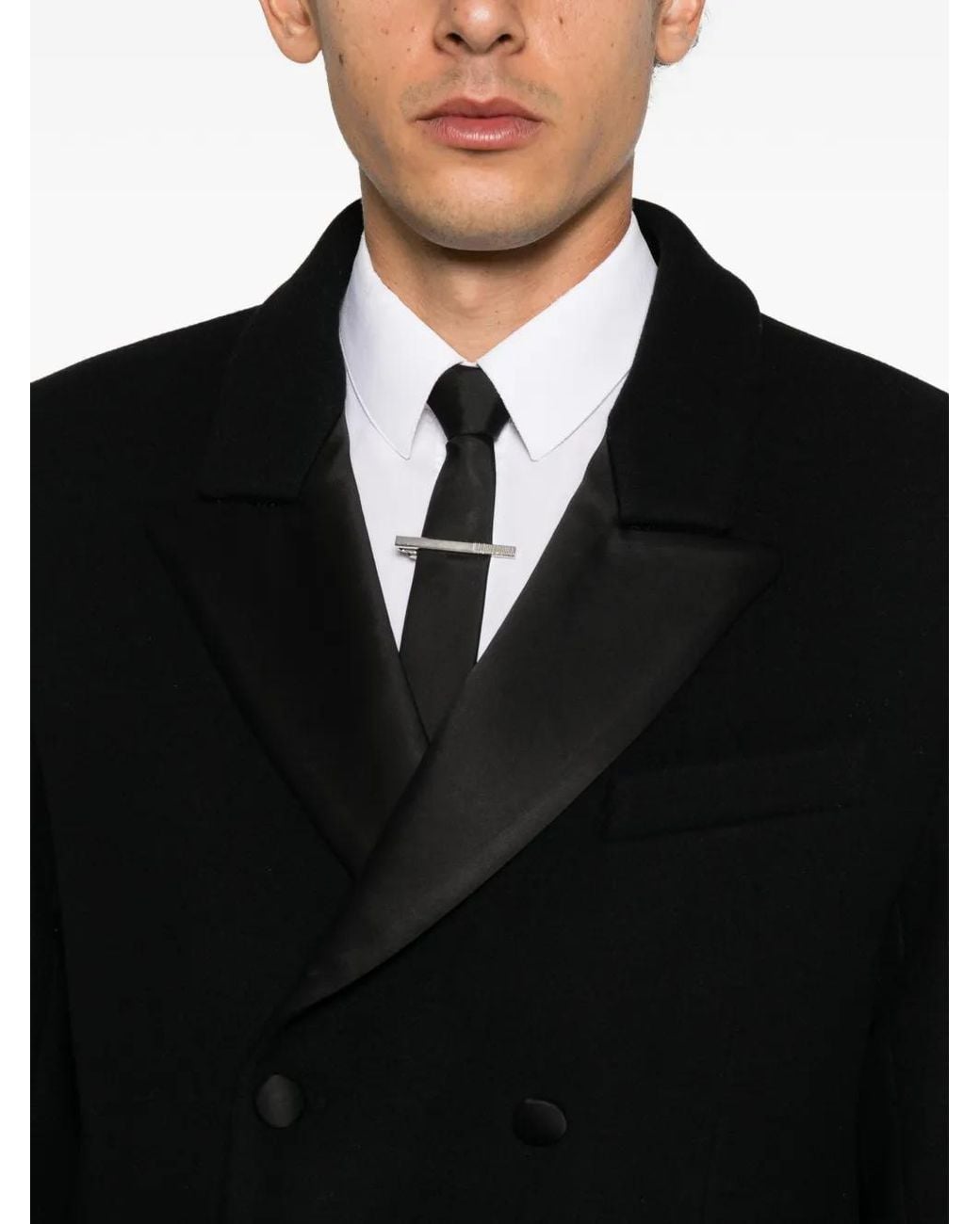 Ernest W. Baker Black Double-Breasted Peak-Lapels Coat for men