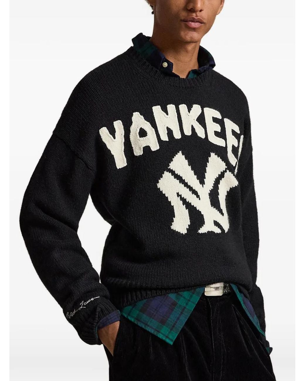 Polo Ralph Lauren Black Yankees Intarsia-Knit Sweatshirt for men